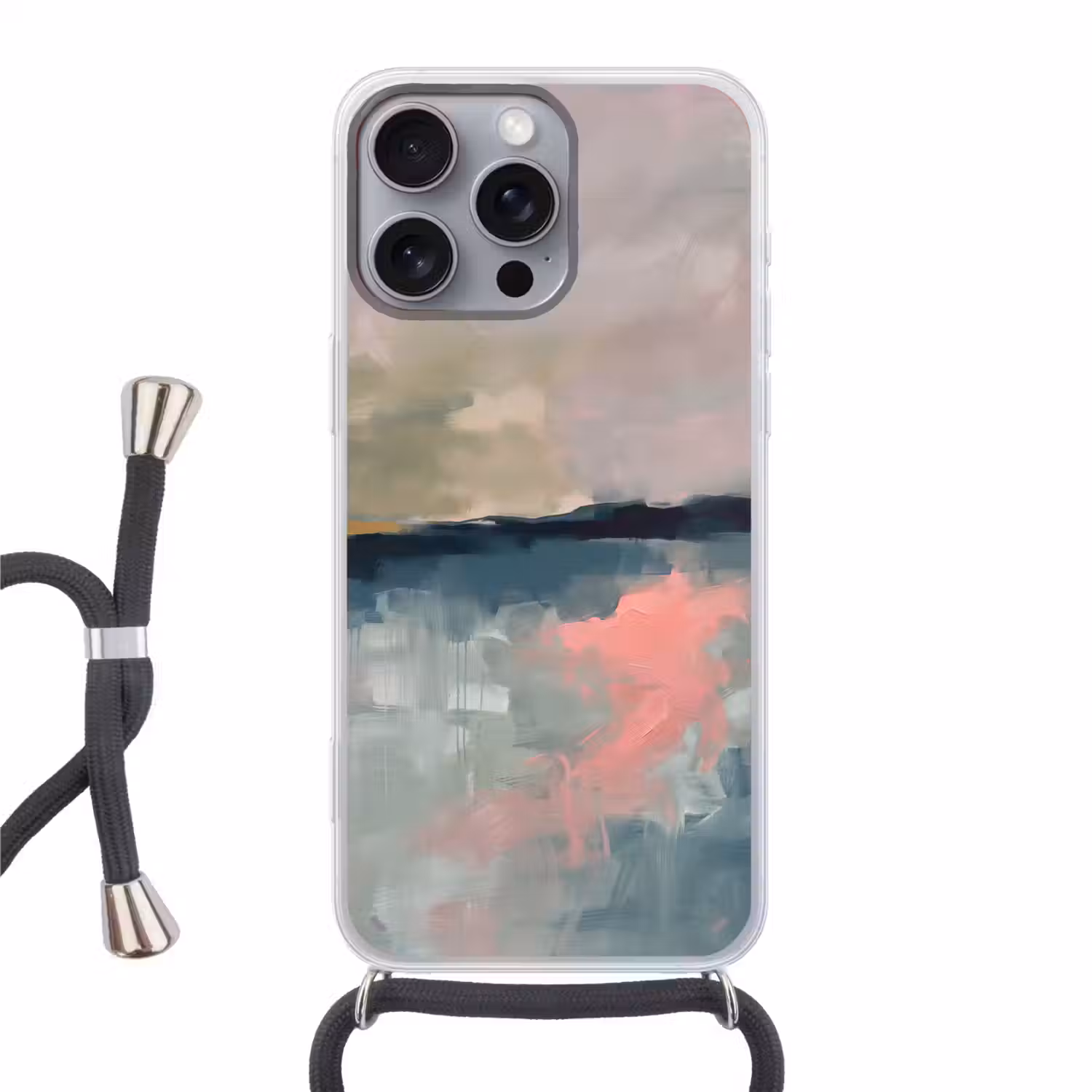 Abstract - Landschap - Kunst - Modern - Groen - Blauw Hoesje iPhone 16 Pro Max met koord klein -3d