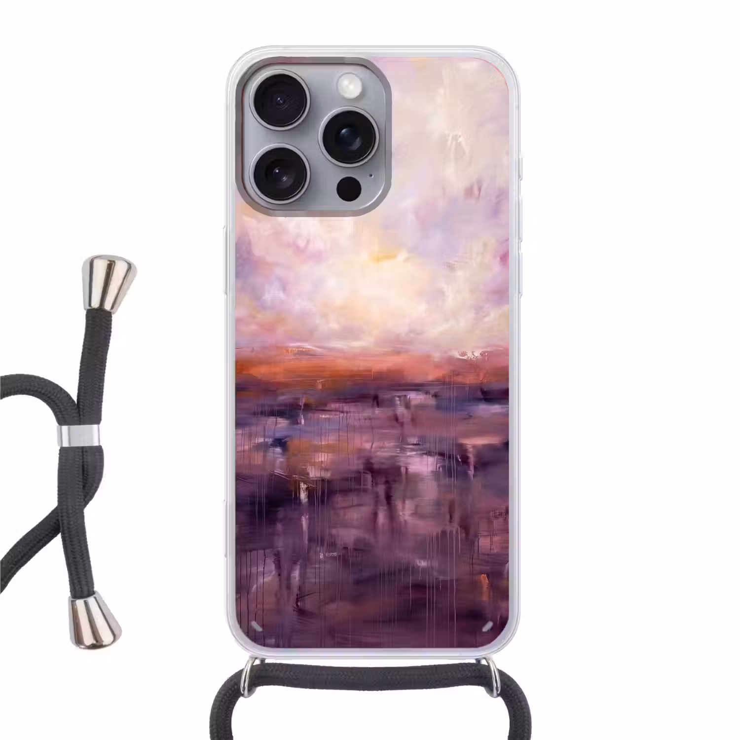 Abstract - Landschap - Modern - Paars - Oranje Hoesje iPhone 16 Pro Max met koord klein -3d