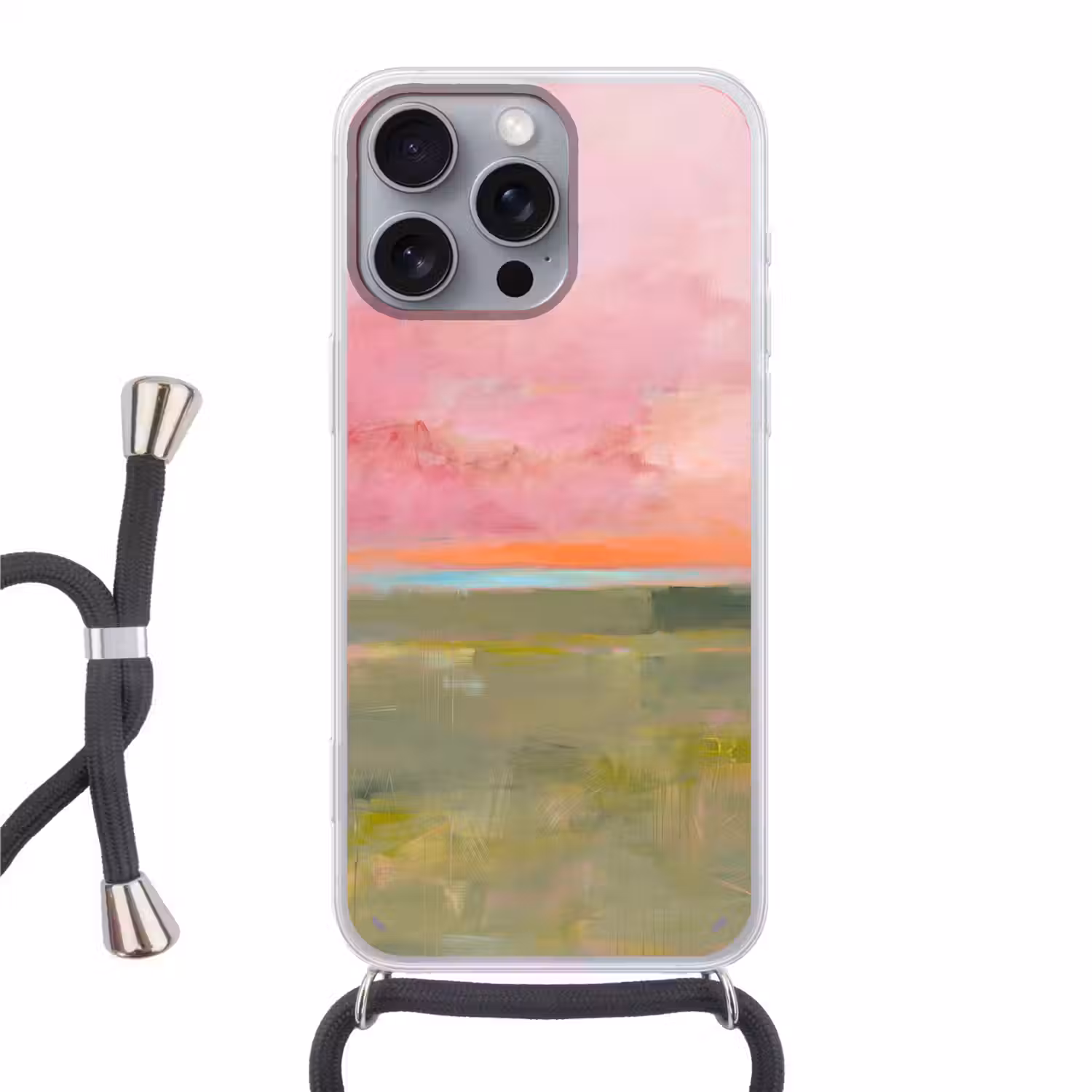 Abstract - Landschap - Modern - Roze - Oranje Hoesje iPhone 16 Pro Max met koord klein -3d