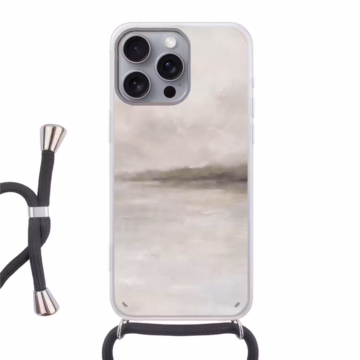 Abstract - Landschap - Nevel - Modern - Grijs Hoesje iPhone 16 Pro Max met koord klein -3d