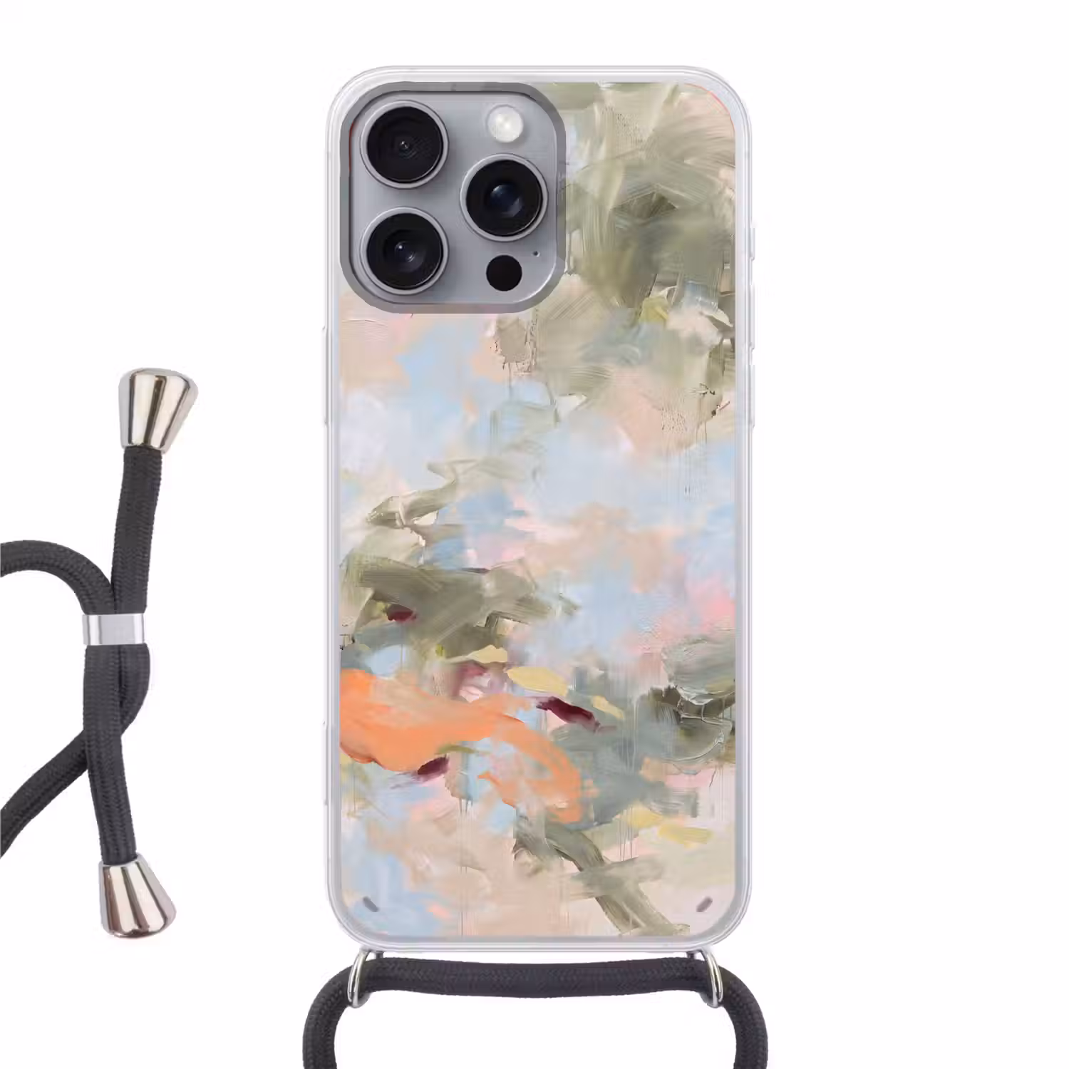 Abstract - Borstelstreken - Kunst - Modern - Pastel Hoesje iPhone 16 Pro Max met koord klein -3d