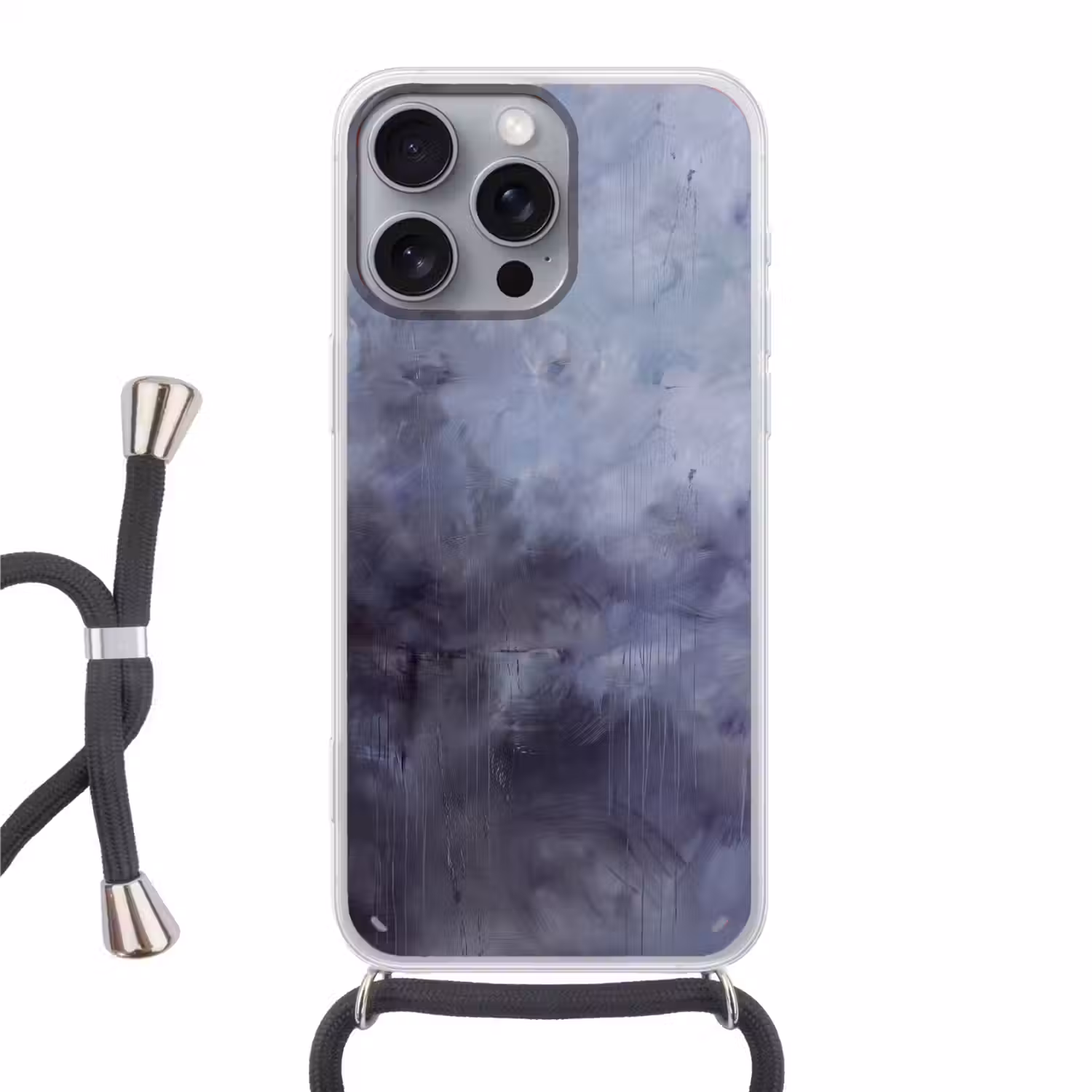Abstract - Kwaststreken - Modern - Kunst - Grijs Hoesje iPhone 16 Pro Max met koord klein -3d