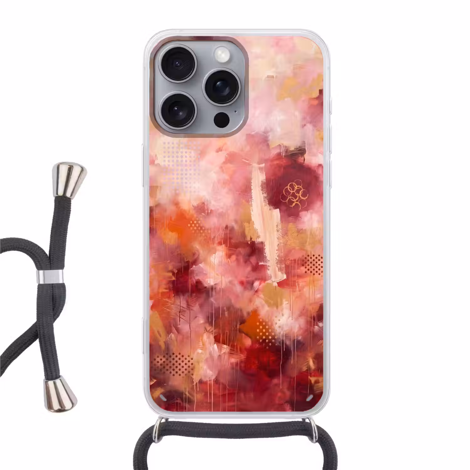 Abstract - Rood - Goud - Modern - Kunst Hoesje iPhone 16 Pro Max met koord klein -3d