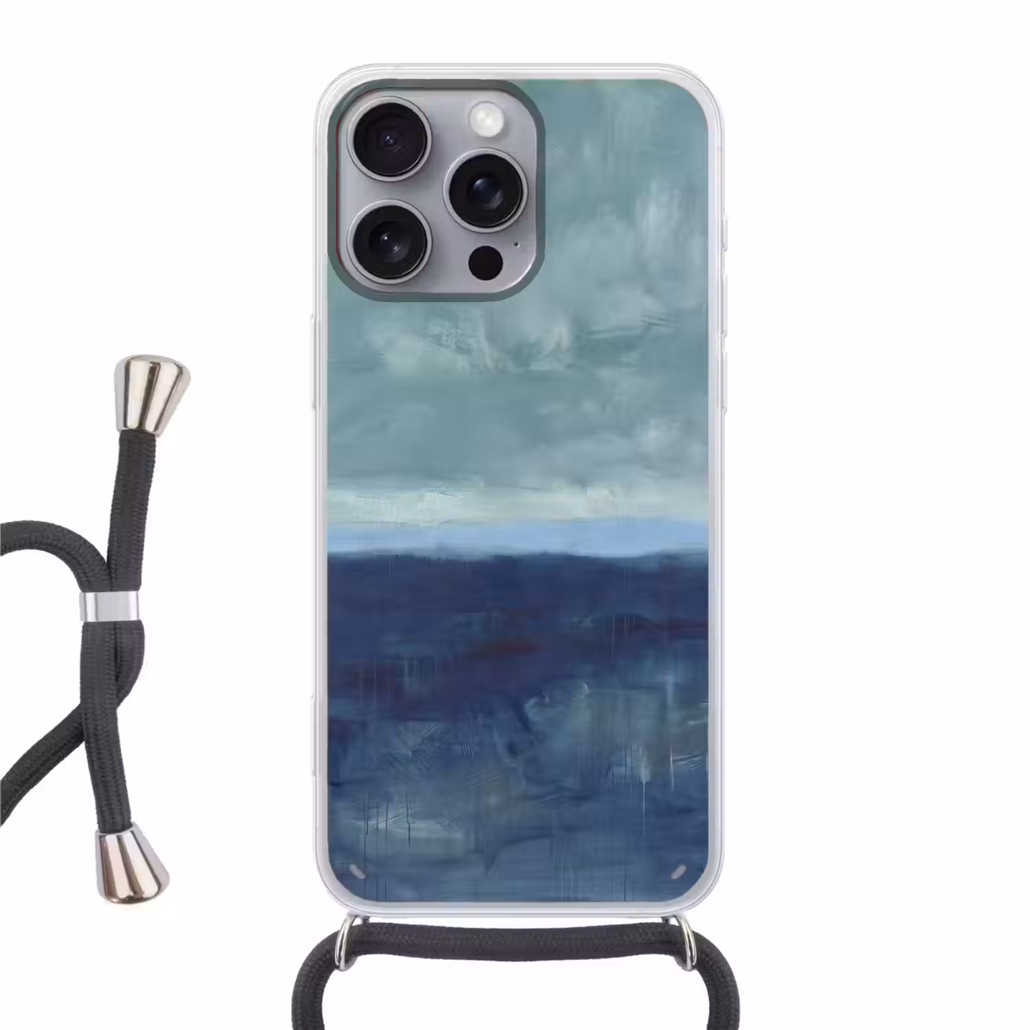 Abstract - Lagen - Rust - Modern - Blauw Hoesje iPhone 16 Pro Max met koord klein -3d