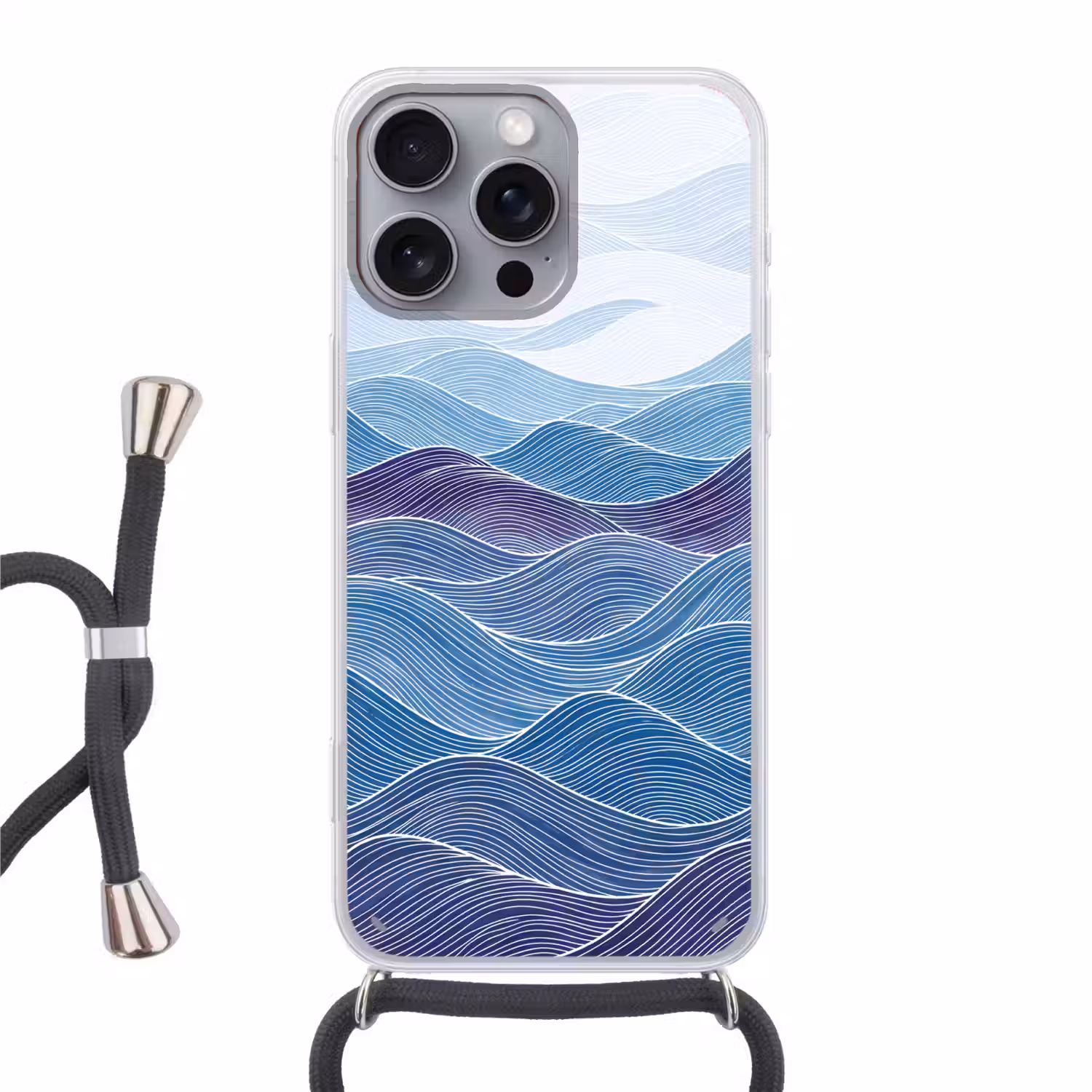 Abstract - Golven - Patroon - Blauw - Modern Hoesje iPhone 16 Pro Max met koord klein -3d