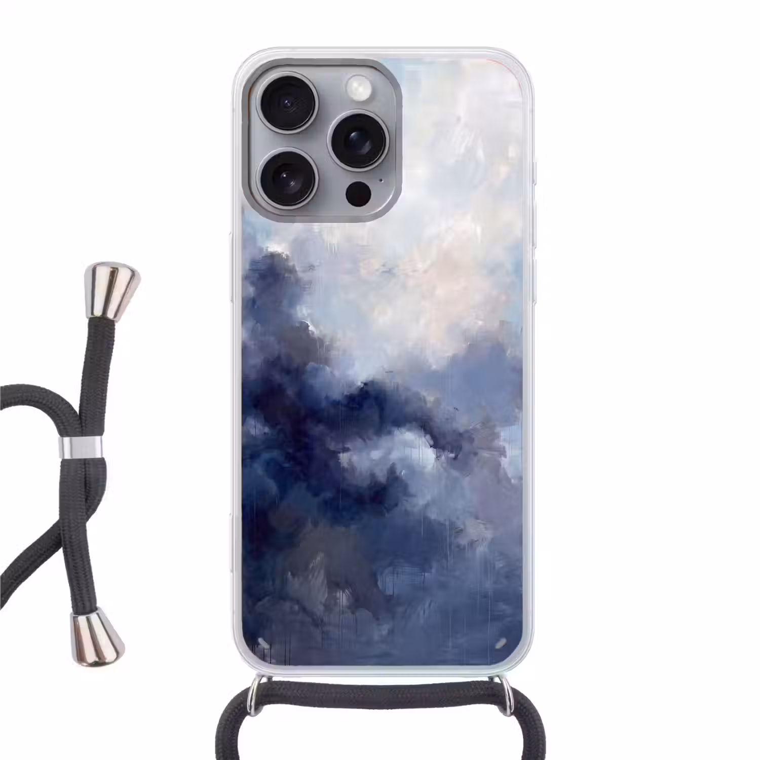 Abstract - Wolken - Modern - Blauw - Kunst Hoesje iPhone 16 Pro Max met koord klein -3d