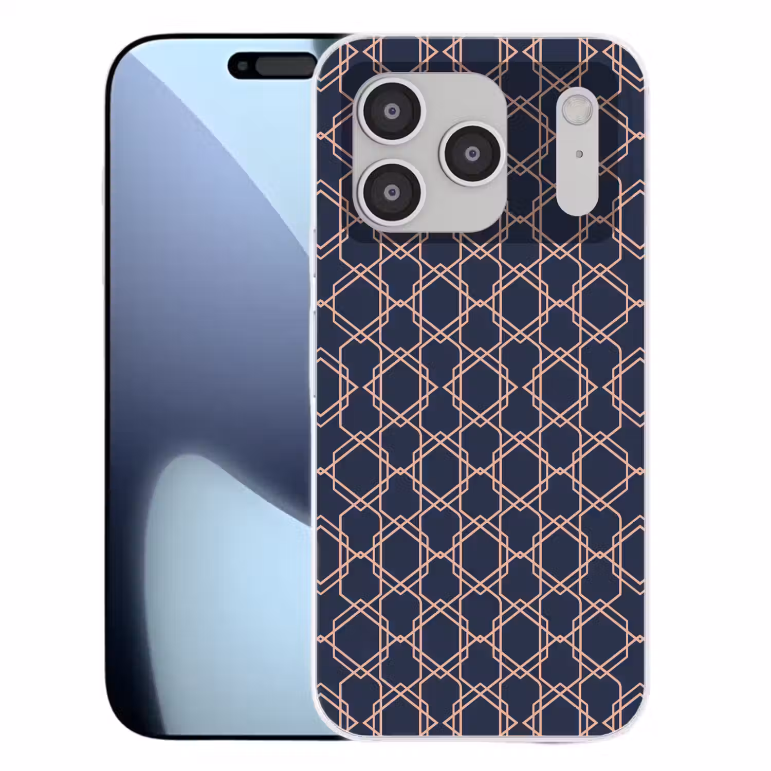 Modern - Patroon - Donkerblauw - Roze Telefoonhoesje iPhone 17 Pro klein 878 -3d