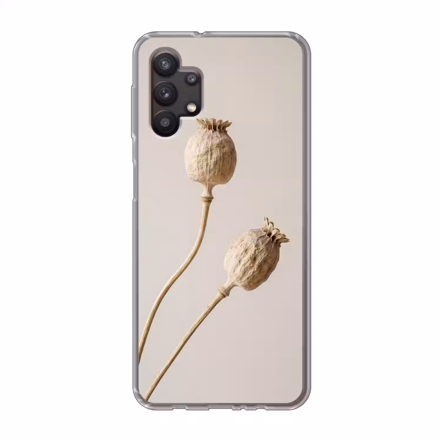 Papaverbollen - Droogbloemen - Minimalistisch - Beige - Rustig Telefoonhoesje Samsung Galaxy A32 5G klein -3d