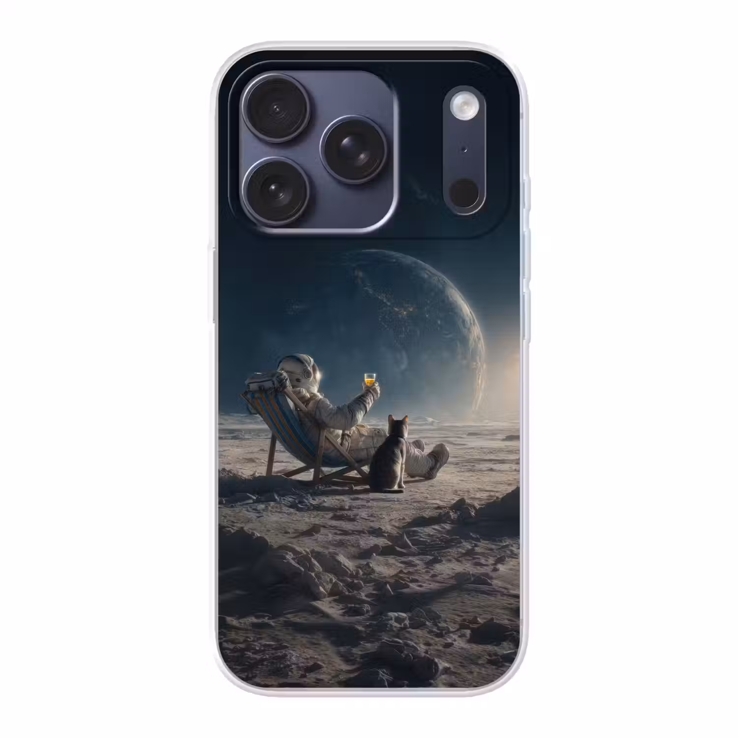 Maan - Kat - Astronaut - Ruimte Telefoonhoesje iPhone 17 Pro klein -3d