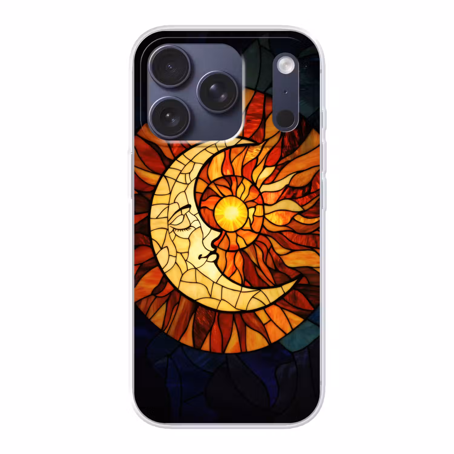 Mozaïek - Glas - Maan - Donkerblauw Telefoonhoesje iPhone 17 Pro klein -3d