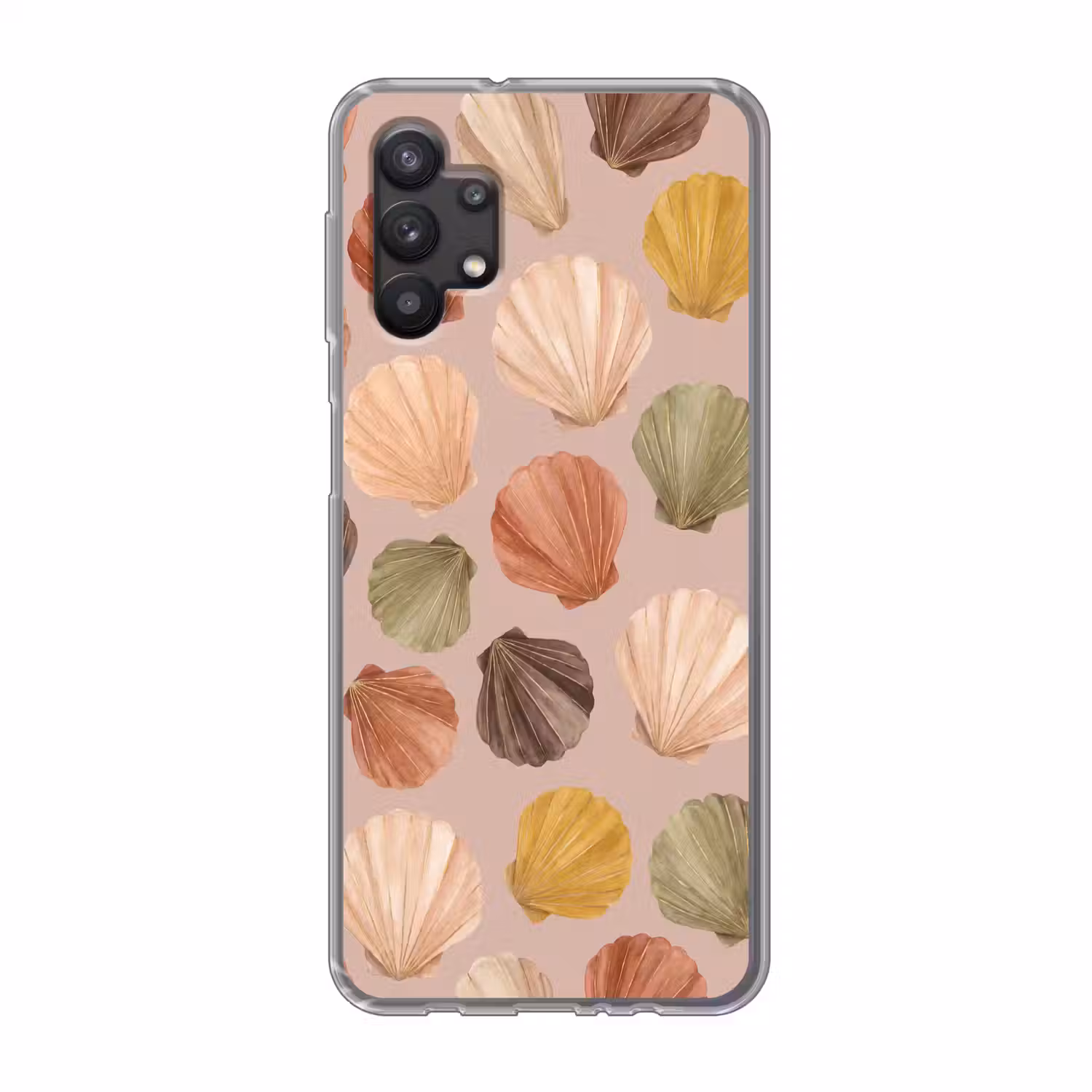 Schelp - Patroon - Zee - Aquarel - Aardetinten Telefoonhoesje Samsung Galaxy A32 5G klein -3d
