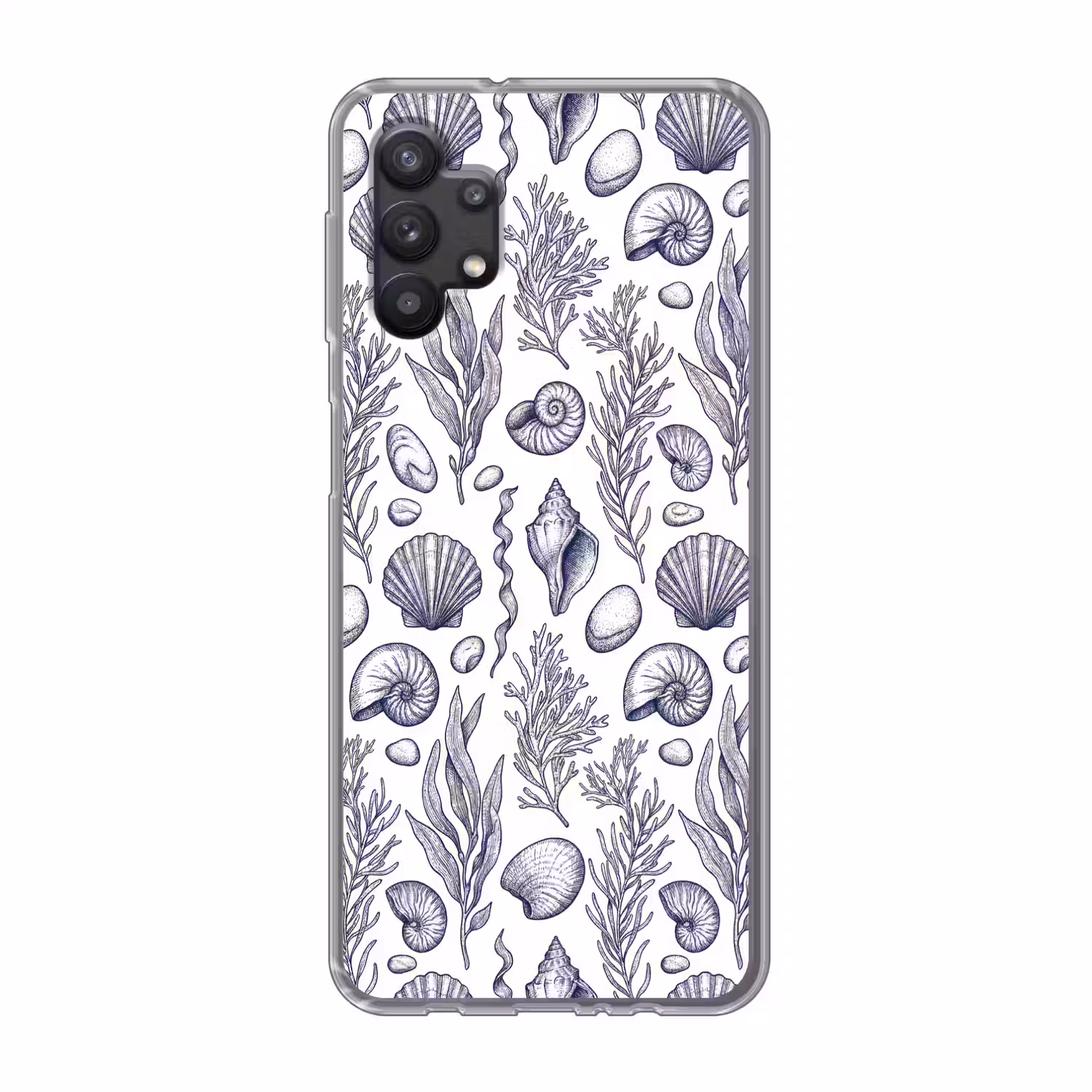 Schelpen - Zeewier - Oceaan - Illustratie - Blauw Telefoonhoesje Samsung Galaxy A32 5G klein -3d