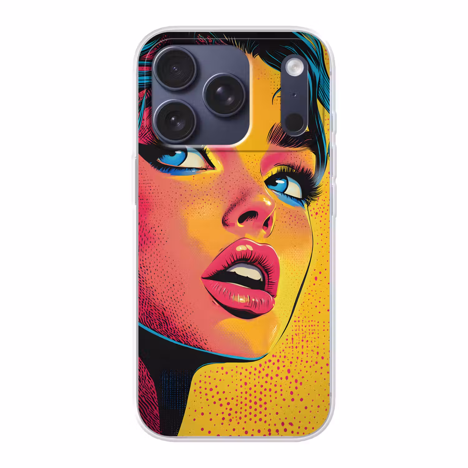 Close-up - Vrouwengezicht - Stippen - Geel Telefoonhoesje iPhone 17 Pro klein -3d