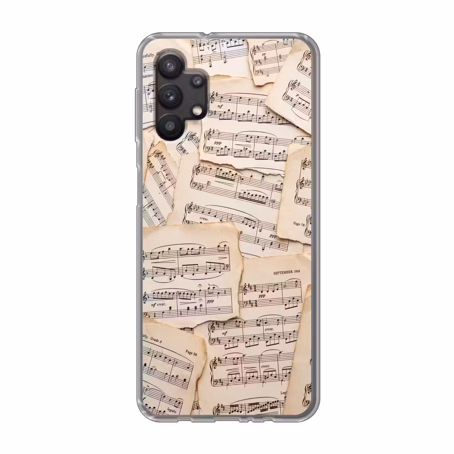 Bladmuziek - Oud - Noten - Vintage - Beige Telefoonhoesje Samsung Galaxy A32 5G klein -3d