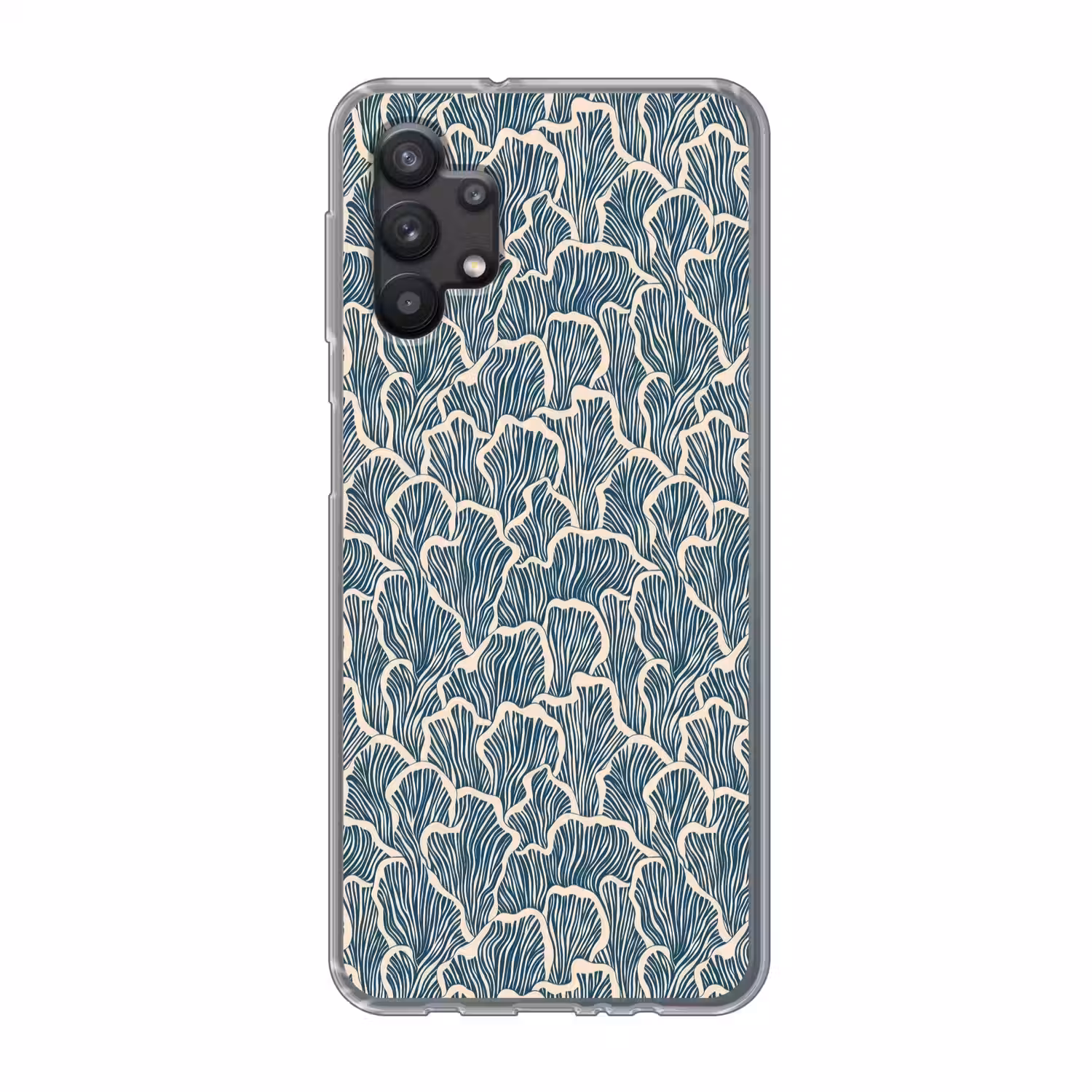 Organisch - Blauw - Crème - Schelpen Telefoonhoesje Samsung Galaxy A32 5G klein 346 -3d