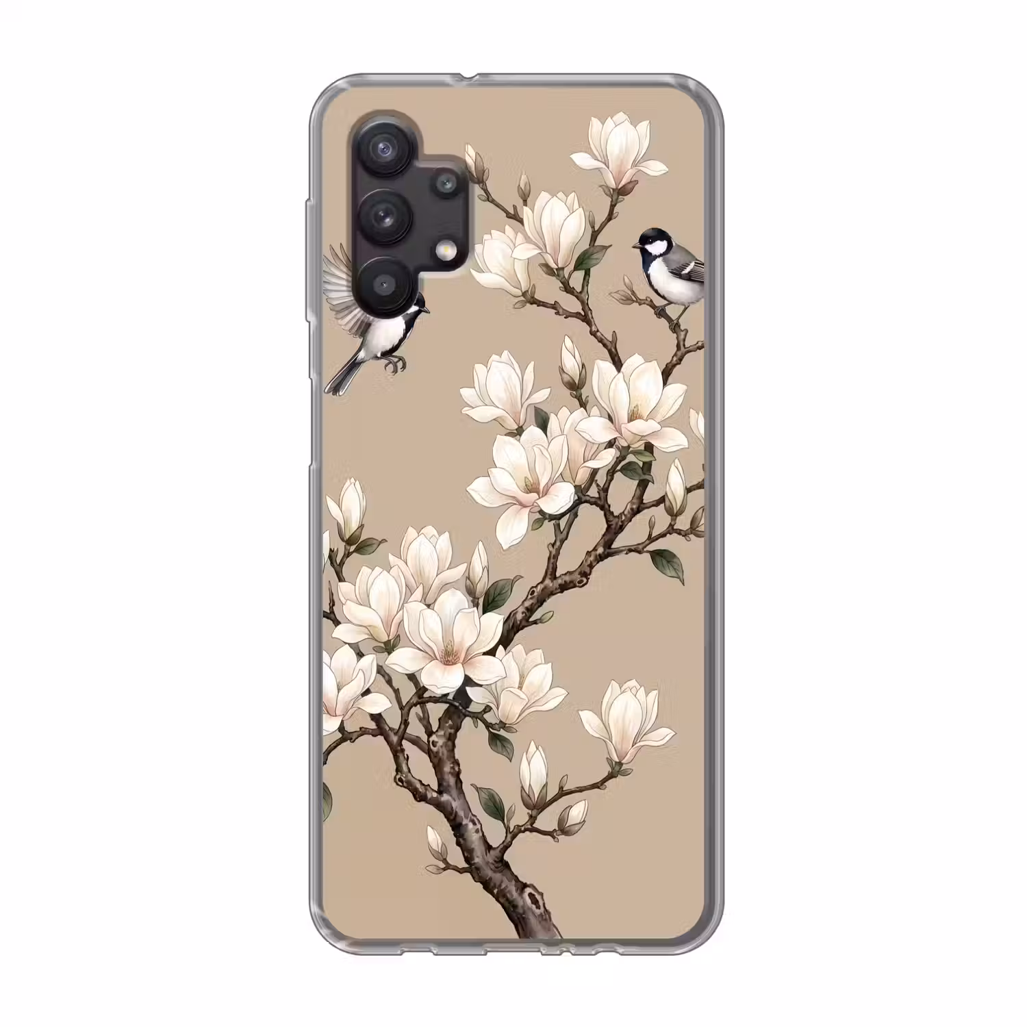 Oosters - Vogels - Beige Telefoonhoesje Samsung Galaxy A32 5G klein -3d