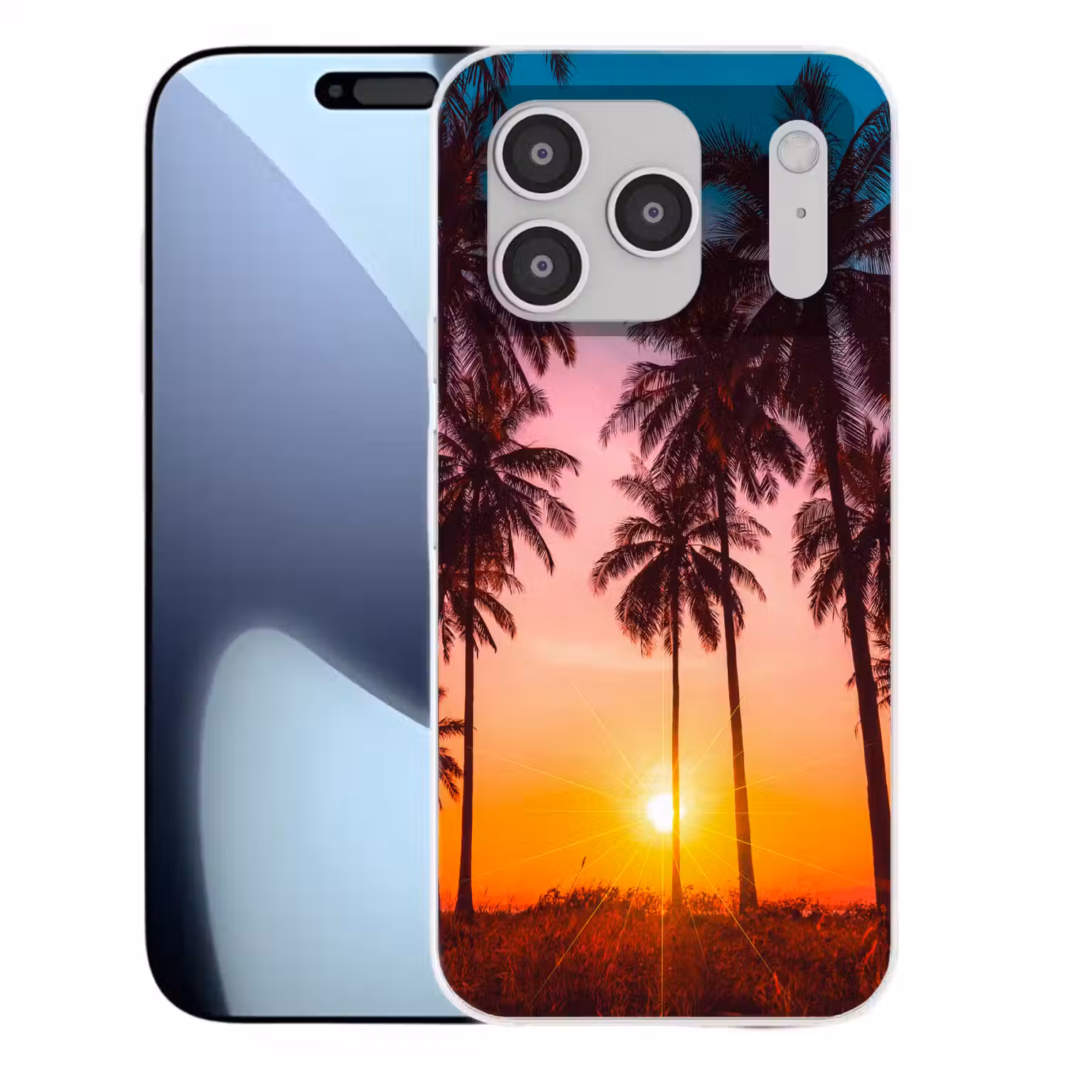 Palmboom - Zonsondergang - Horizon - Strand - Oranje - Roze Telefoonhoesje iPhone 17 Pro klein -3d
