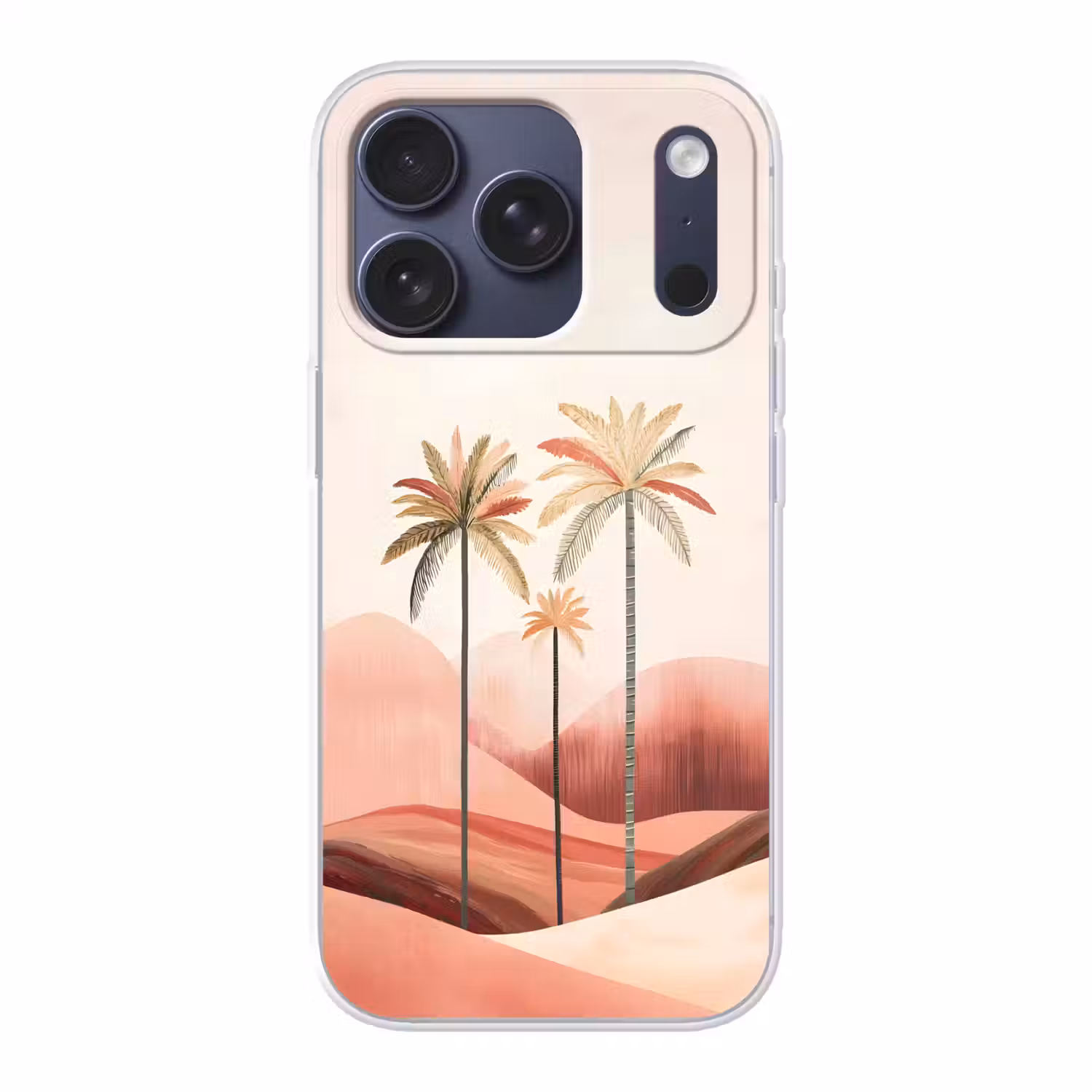 Palmbomen - Heuvels - Minimalistisch - Zachtroze Telefoonhoesje iPhone 17 Pro klein -3d