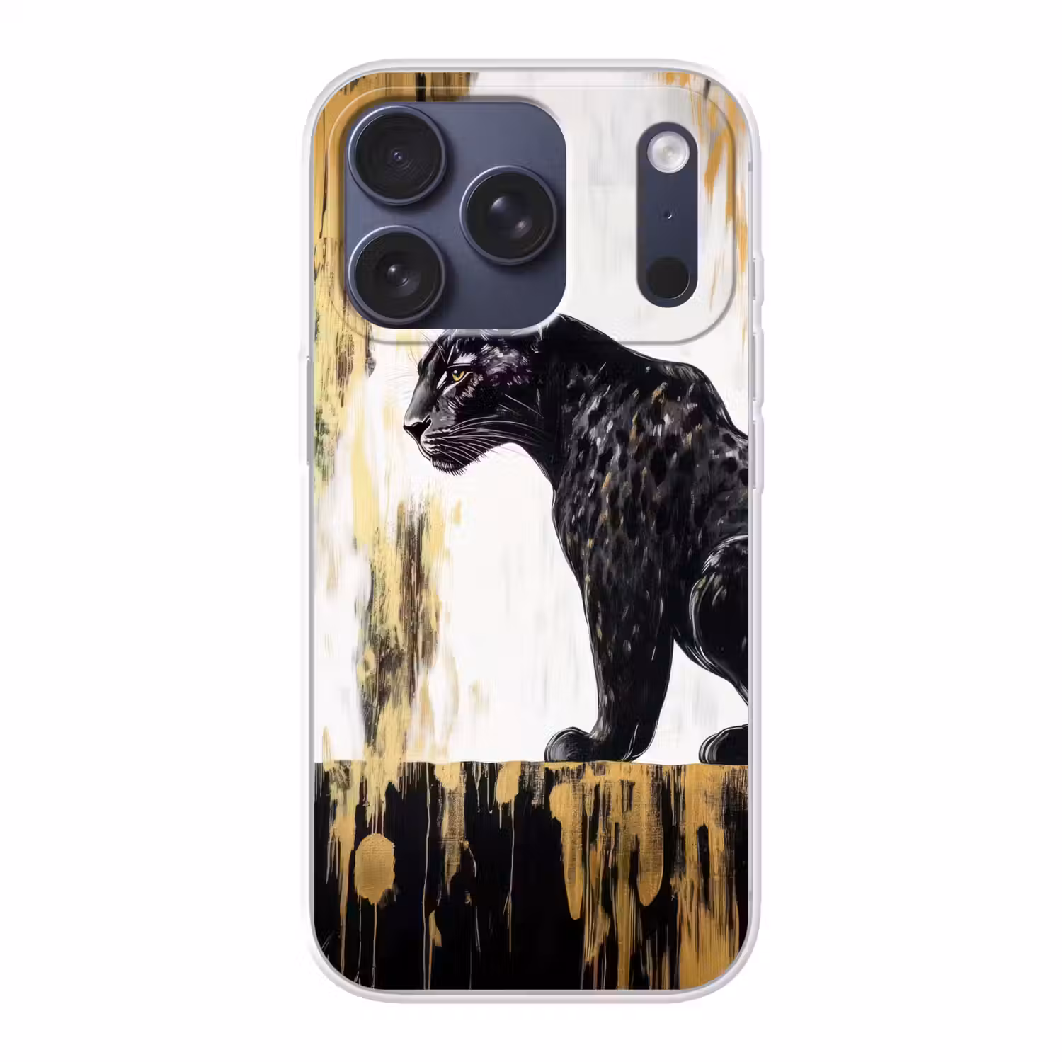 Panter - Zwart - Abstract - Goud Telefoonhoesje iPhone 17 Pro klein -3d