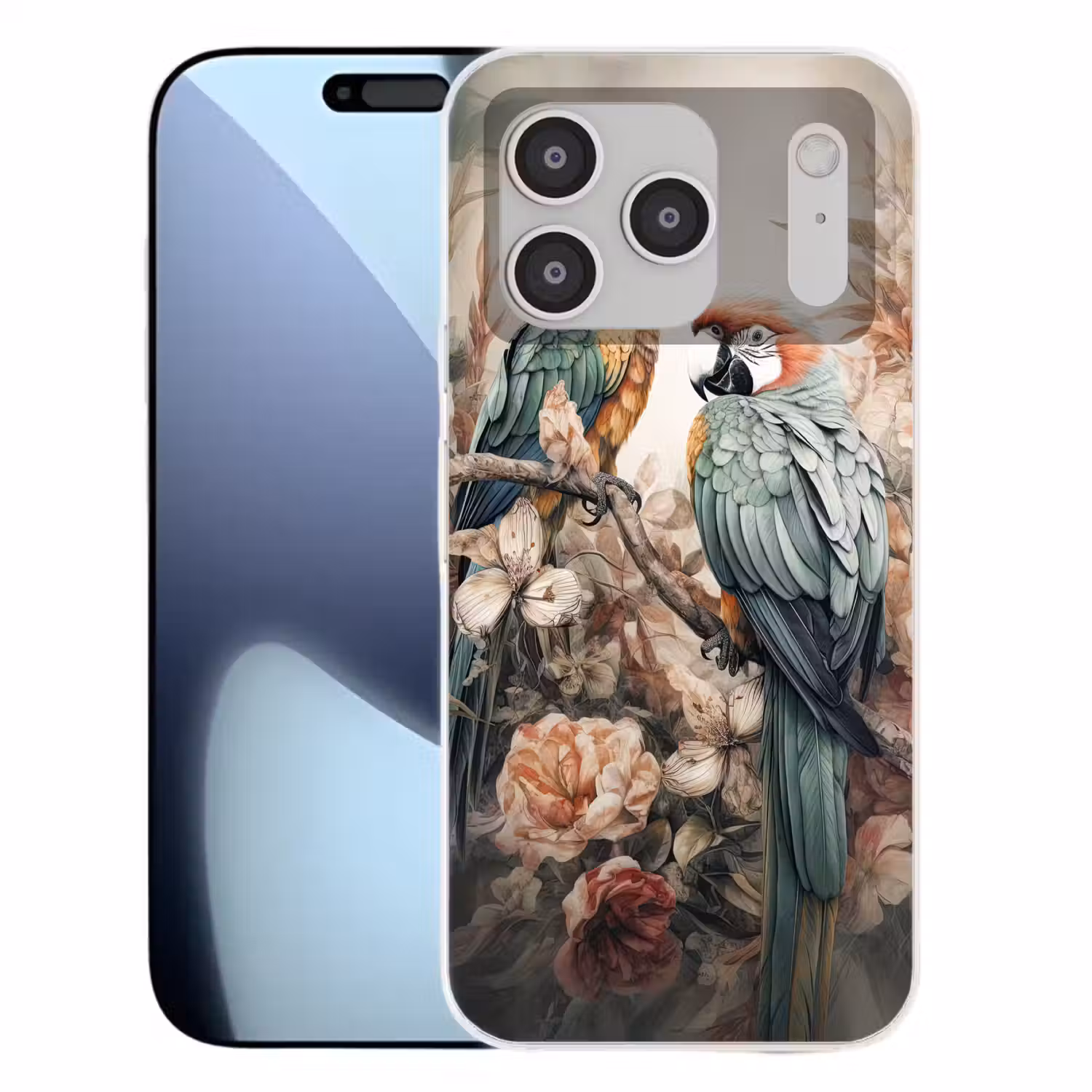Papegaaien - Vogels - Natuur - Bloemen Telefoonhoesje iPhone 17 Pro klein -3d