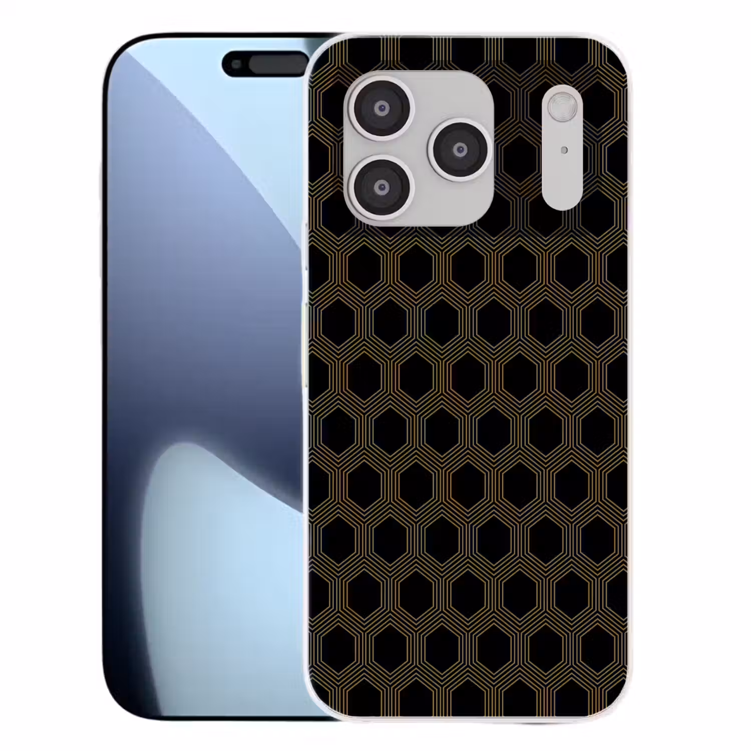 Parallel - Goud - Zwart - Bijenraatmotief Telefoonhoesje iPhone 17 Pro klein 878 -3d