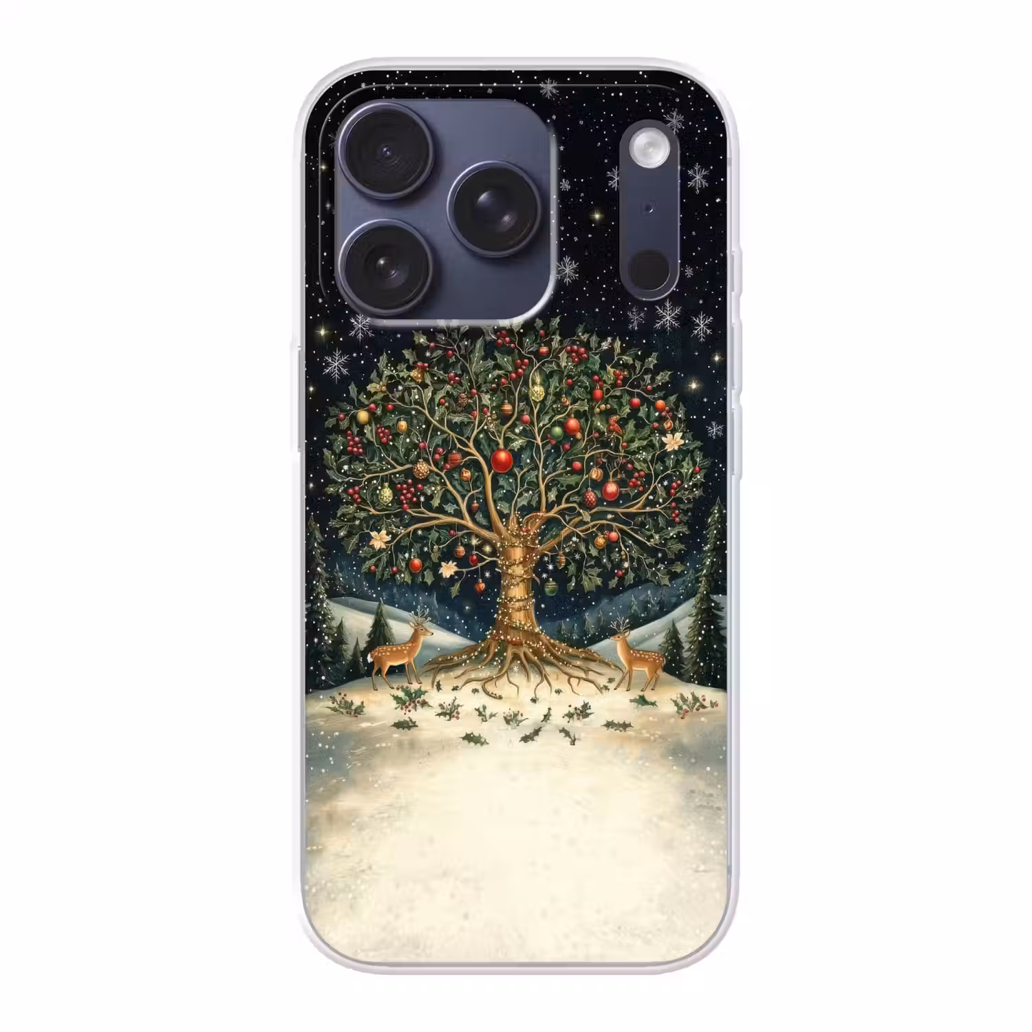 Feestboom - Winterhemel - Kleurrijk Telefoonhoesje iPhone 17 Pro klein -3d