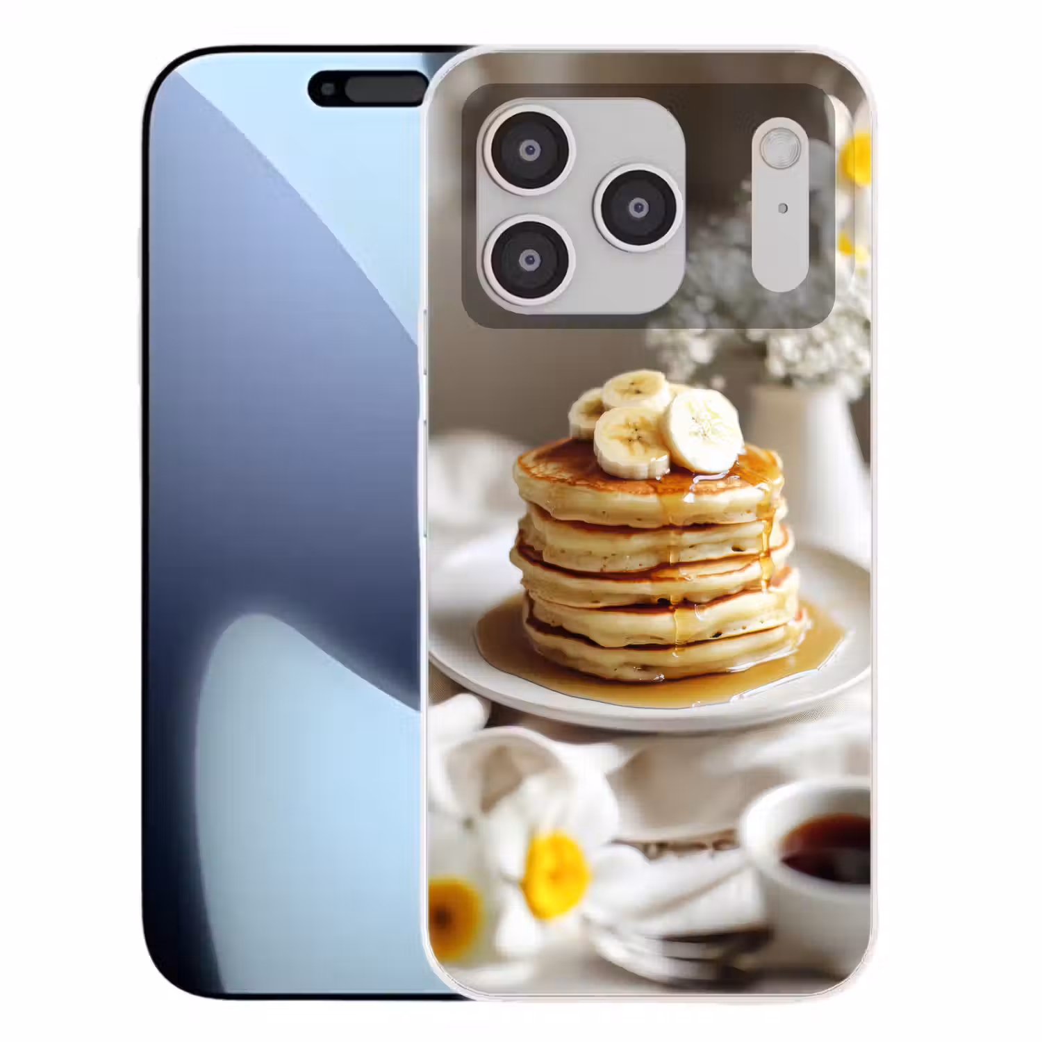 Pannenkoeken - Banaan - Siroop - Wit - Beige Telefoonhoesje iPhone 17 Pro klein -3d