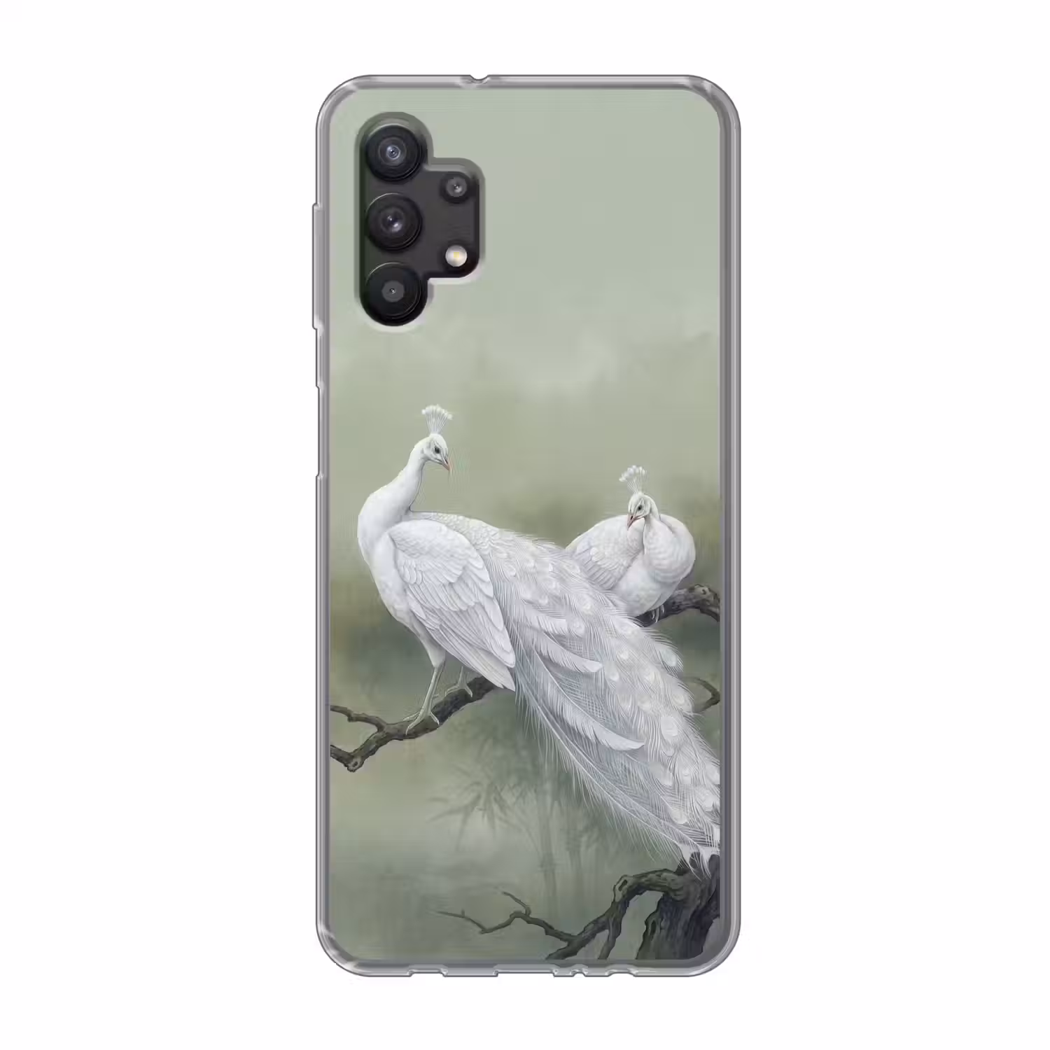 Pauwen - Wit - Natuur - Groen Telefoonhoesje Samsung Galaxy A32 5G klein -3d