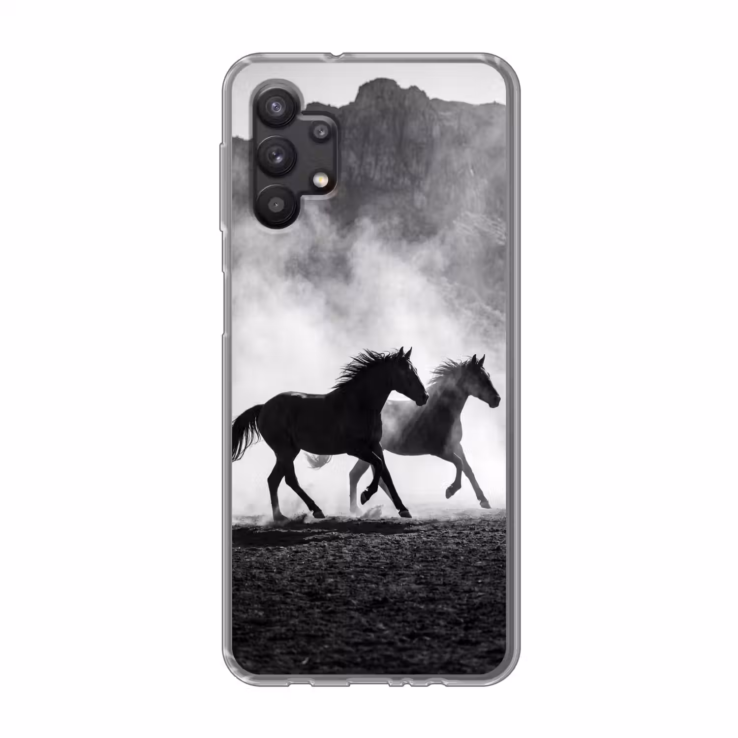 Paard - Ren - Stof - Zwart-wit - Dieren Telefoonhoesje Samsung Galaxy A32 5G klein -3d