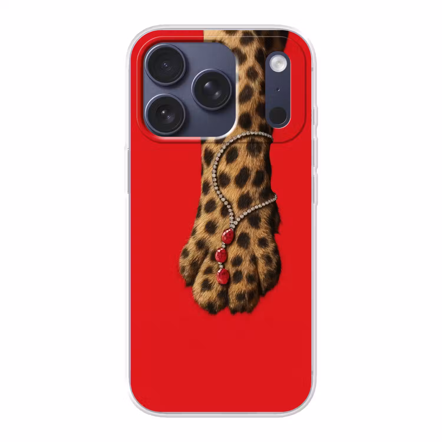 Poot - Luipaard - Ketting - Edelstenen Telefoonhoesje iPhone 17 Pro klein -3d