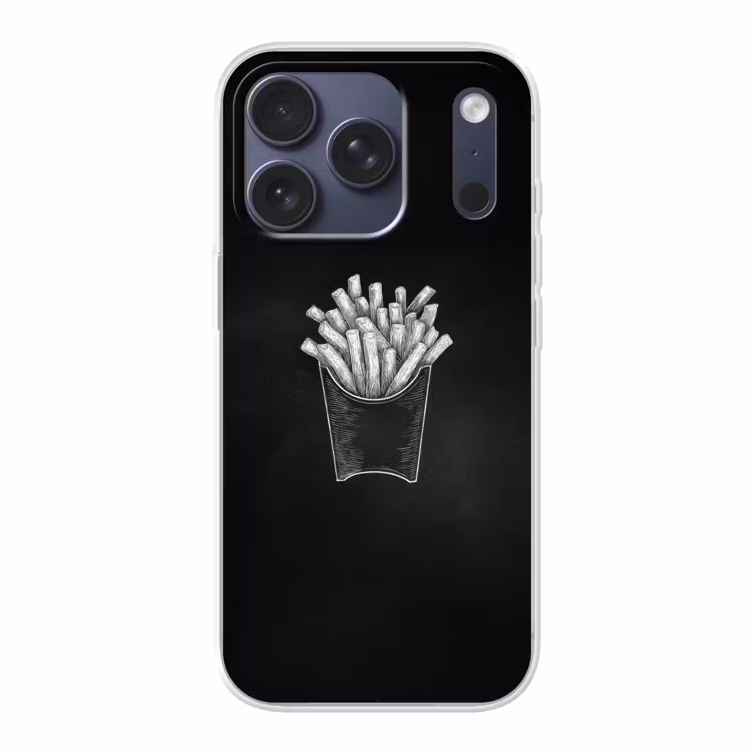 Friet - Witte krijttekening - Zwart Telefoonhoesje iPhone 17 Pro klein -3d