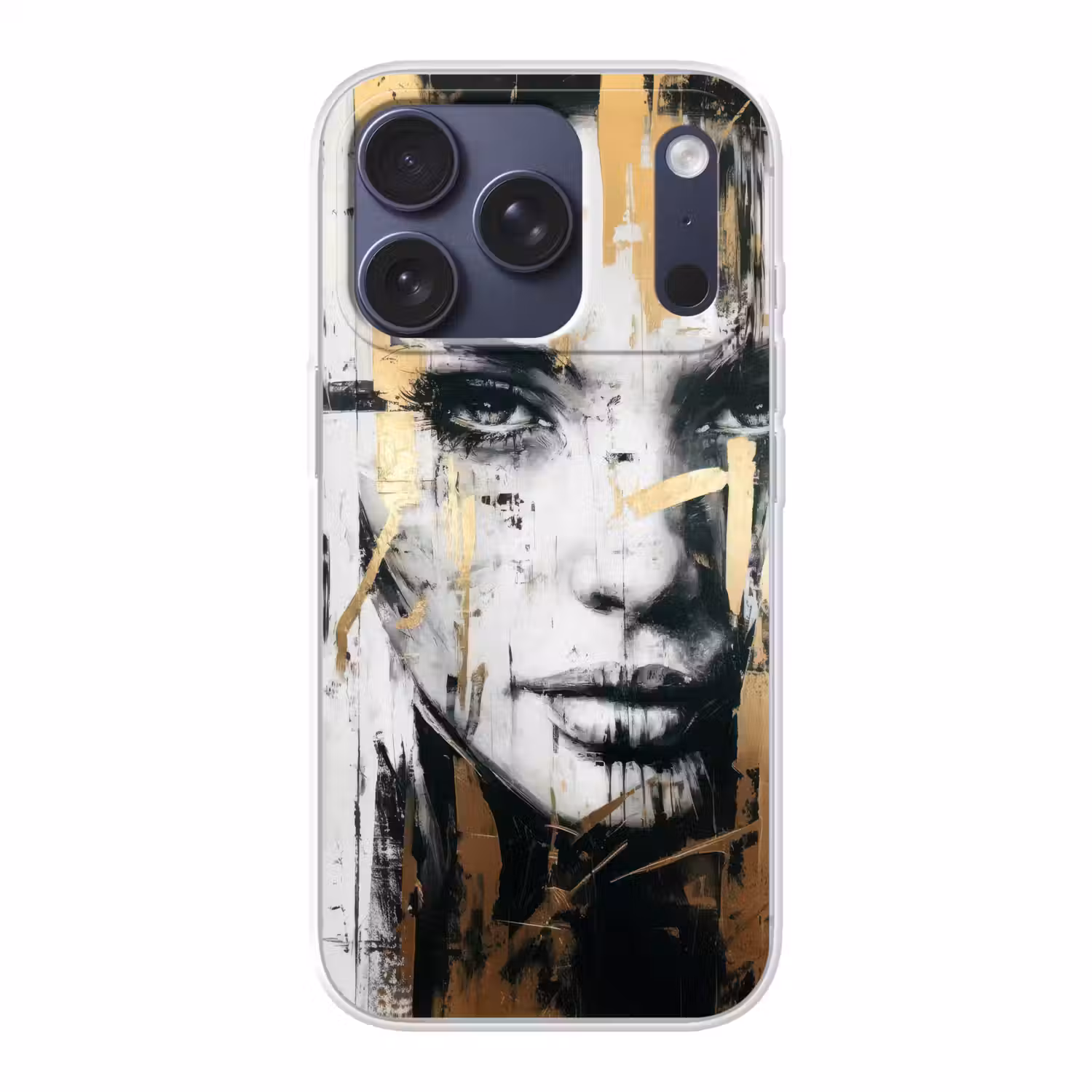 Portret - Vrouw - Penseelstreken - Goud Telefoonhoesje iPhone 17 Pro klein -3d