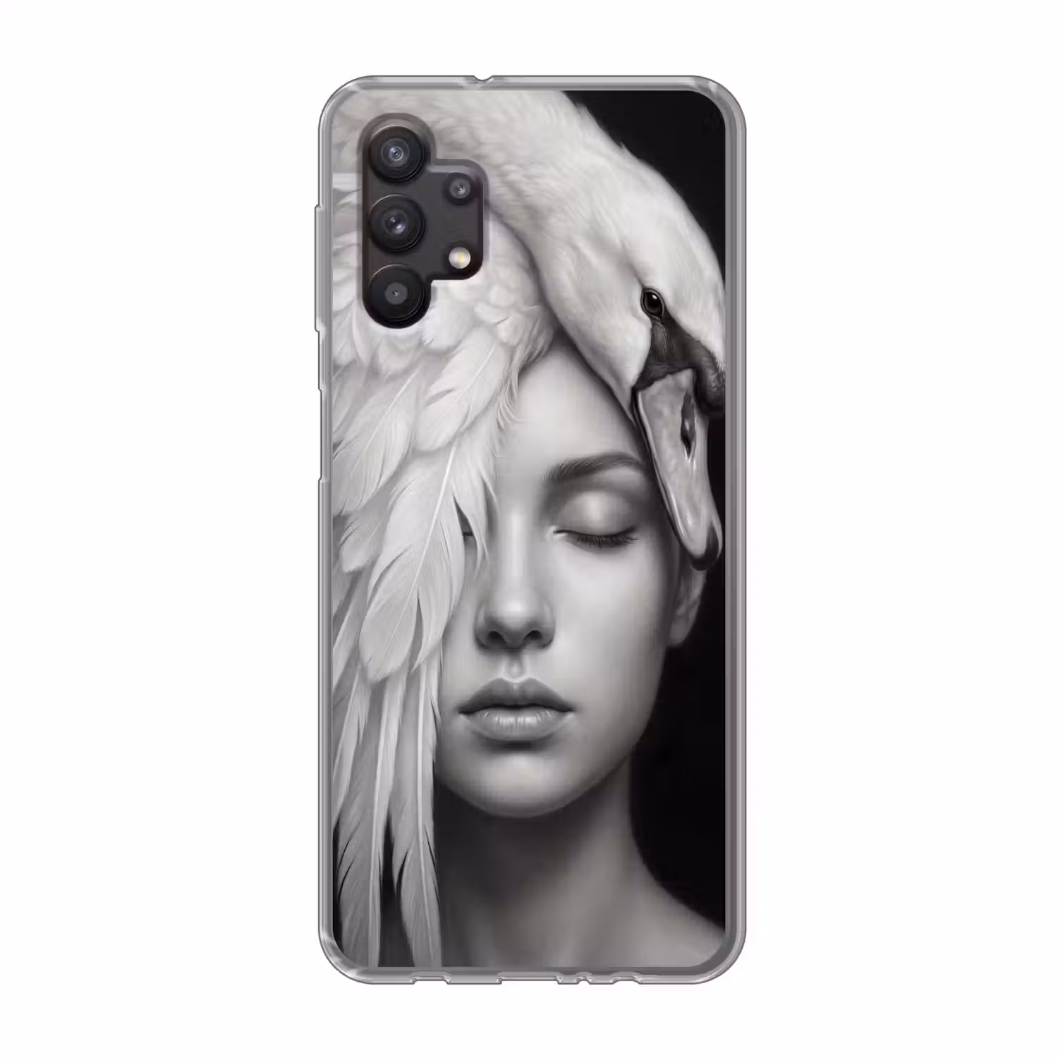Portret - Zwaan - Zwart - Wit Telefoonhoesje Samsung Galaxy A32 5G klein -3d