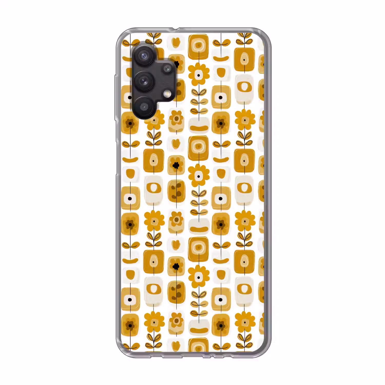 Retro - Abstract - Bloemen - Okergeel Telefoonhoesje Samsung Galaxy A32 5G klein 346 -3d