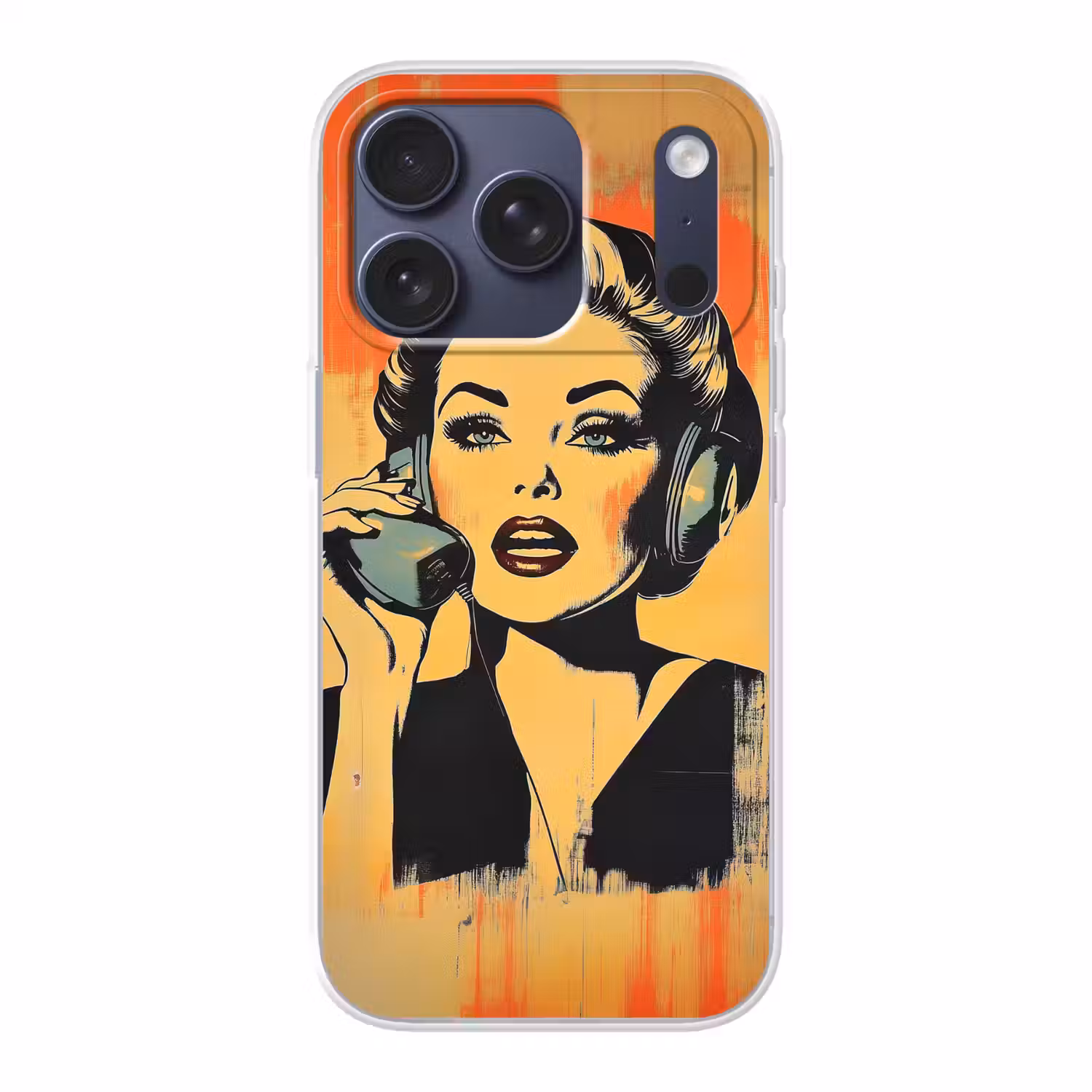 Retro - Vrouw - Koptelefoon - Oranje Telefoonhoesje iPhone 17 Pro klein -3d