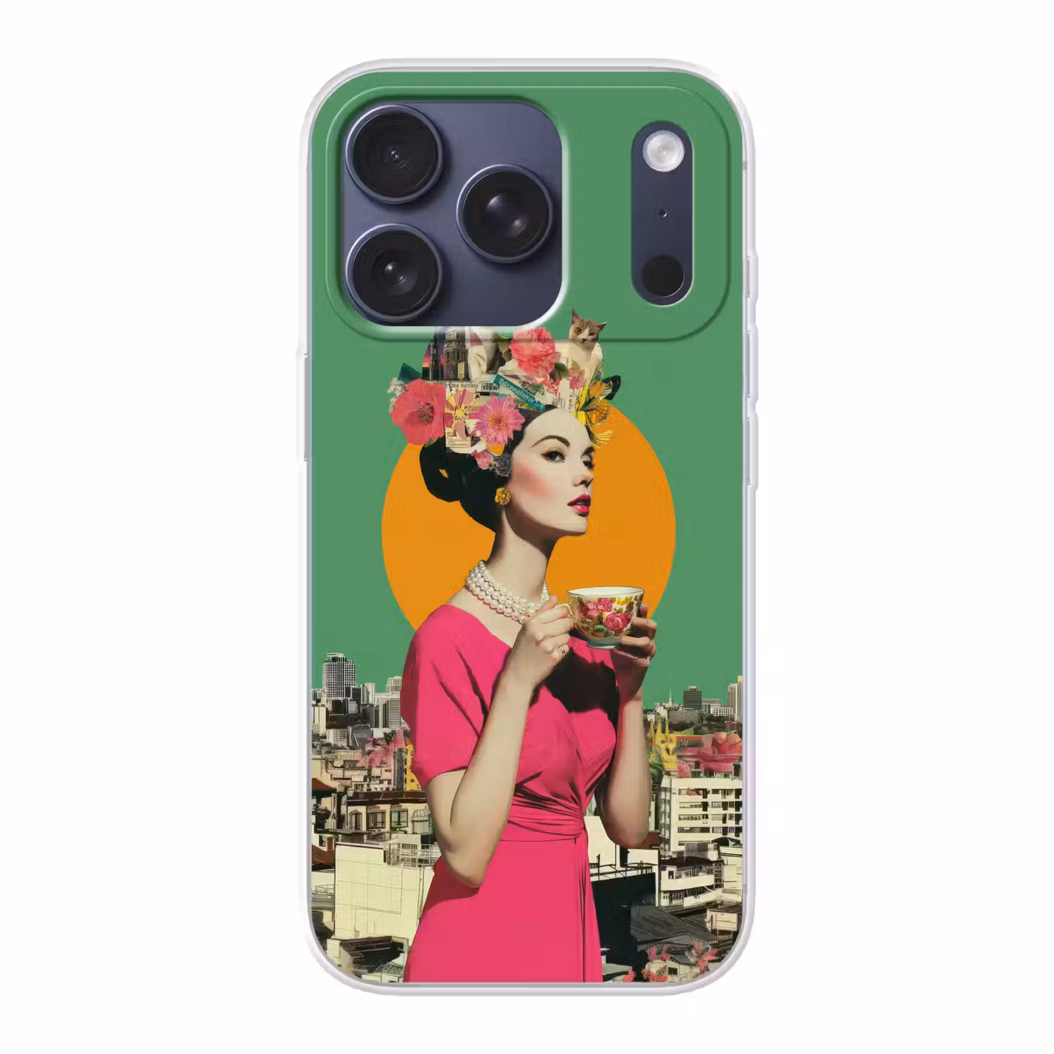 Retro - Vrouw - Stad - Zon Telefoonhoesje iPhone 17 Pro klein -3d