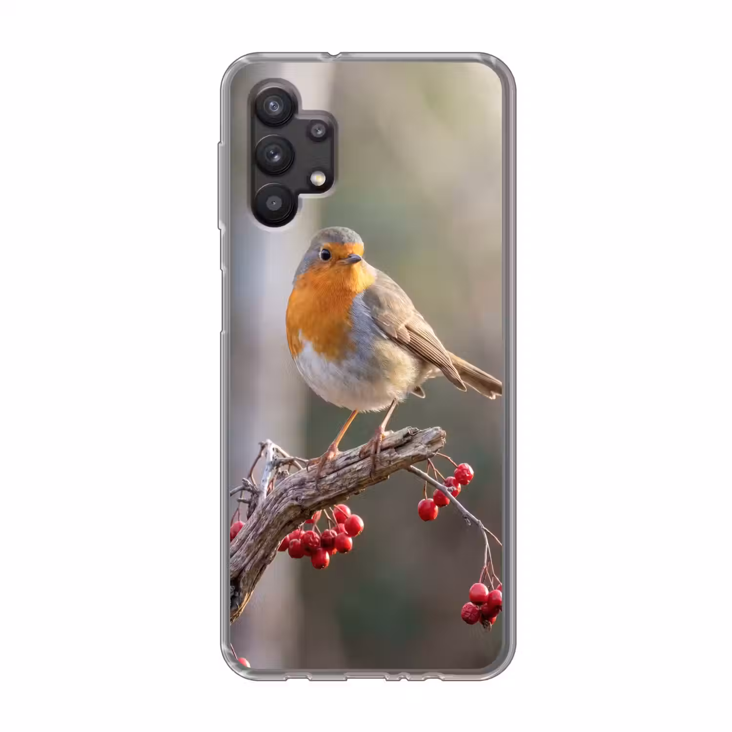 Roodborst - Tak - Bessen - Natuur Telefoonhoesje Samsung Galaxy A32 5G klein -3d