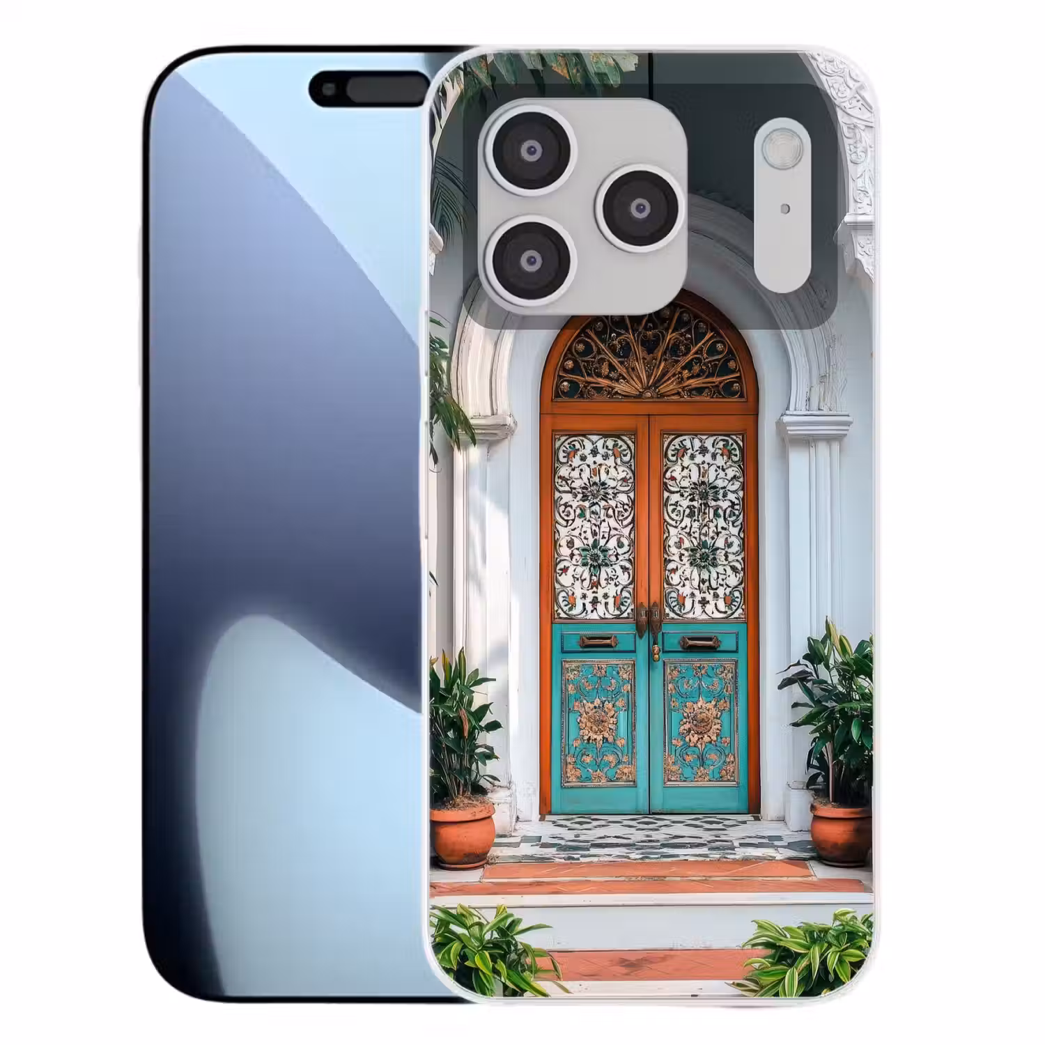 Zuilen - Sierlijke - Deur - Blauw Telefoonhoesje iPhone 17 Pro klein -3d