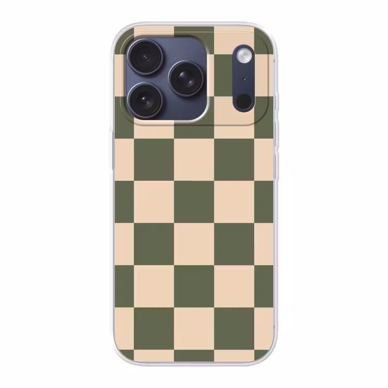 Schaakbord print - Groen - Beige - Blokjes Telefoonhoesje iPhone 17 Pro klein -3d