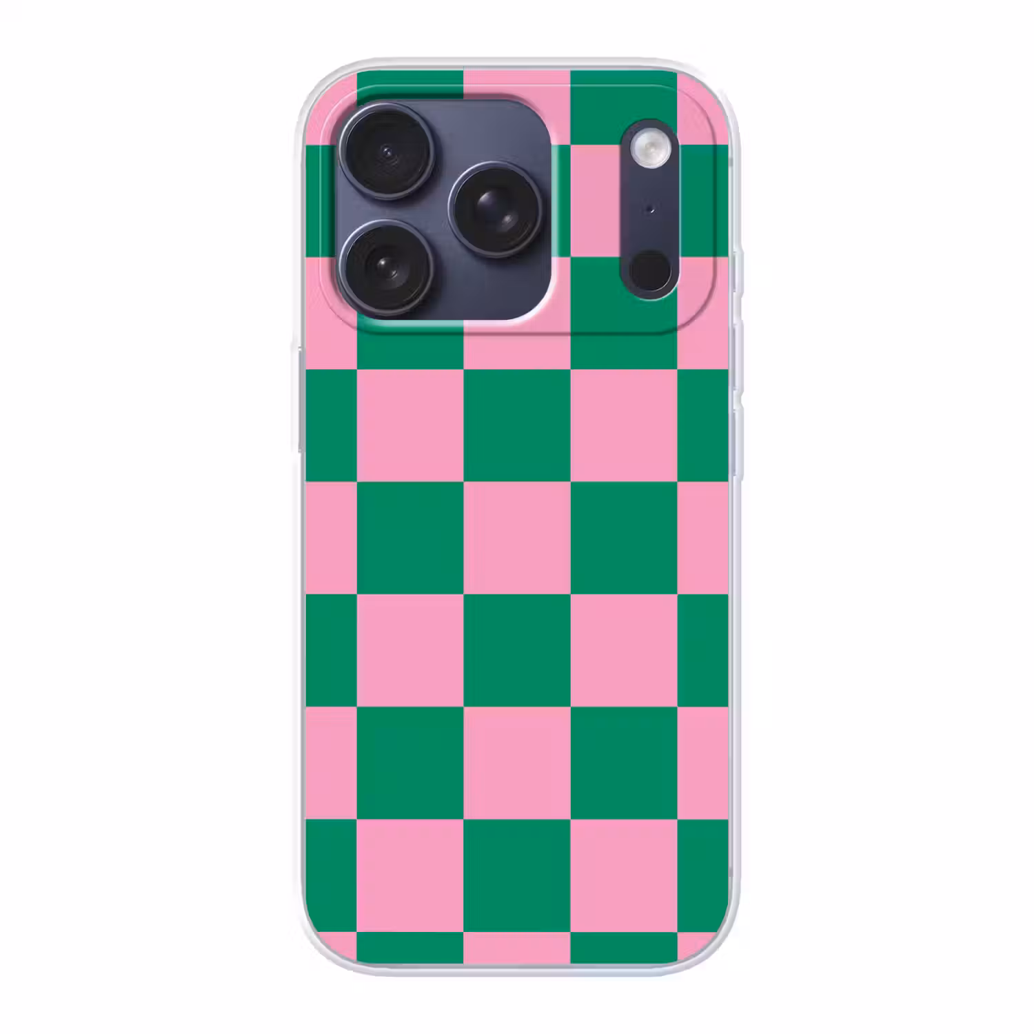 Schaakbord patroon - Groen - Roze - Blokjes Telefoonhoesje iPhone 17 Pro klein -3d