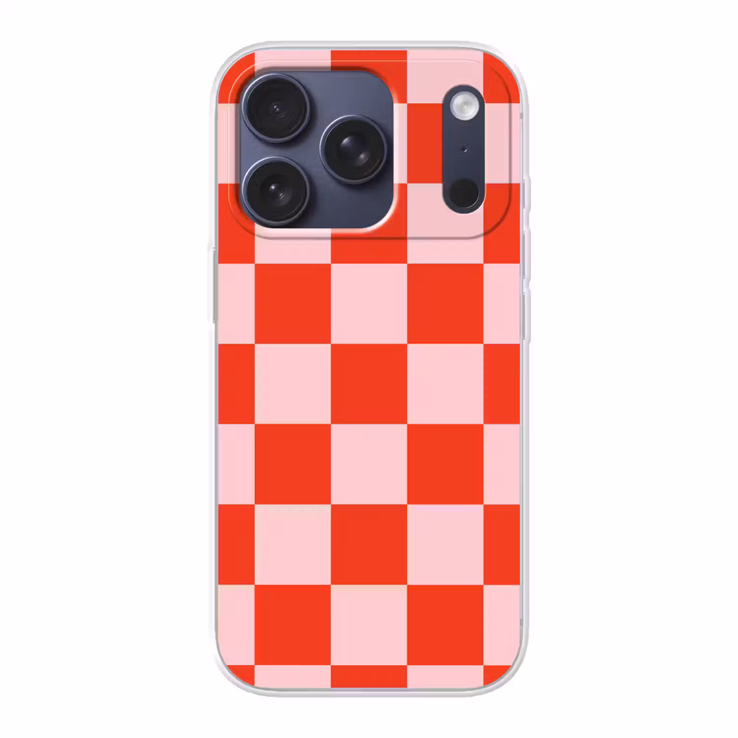Schaakbord patroon - Rood - Roze - Blokjes Telefoonhoesje iPhone 17 Pro klein -3d