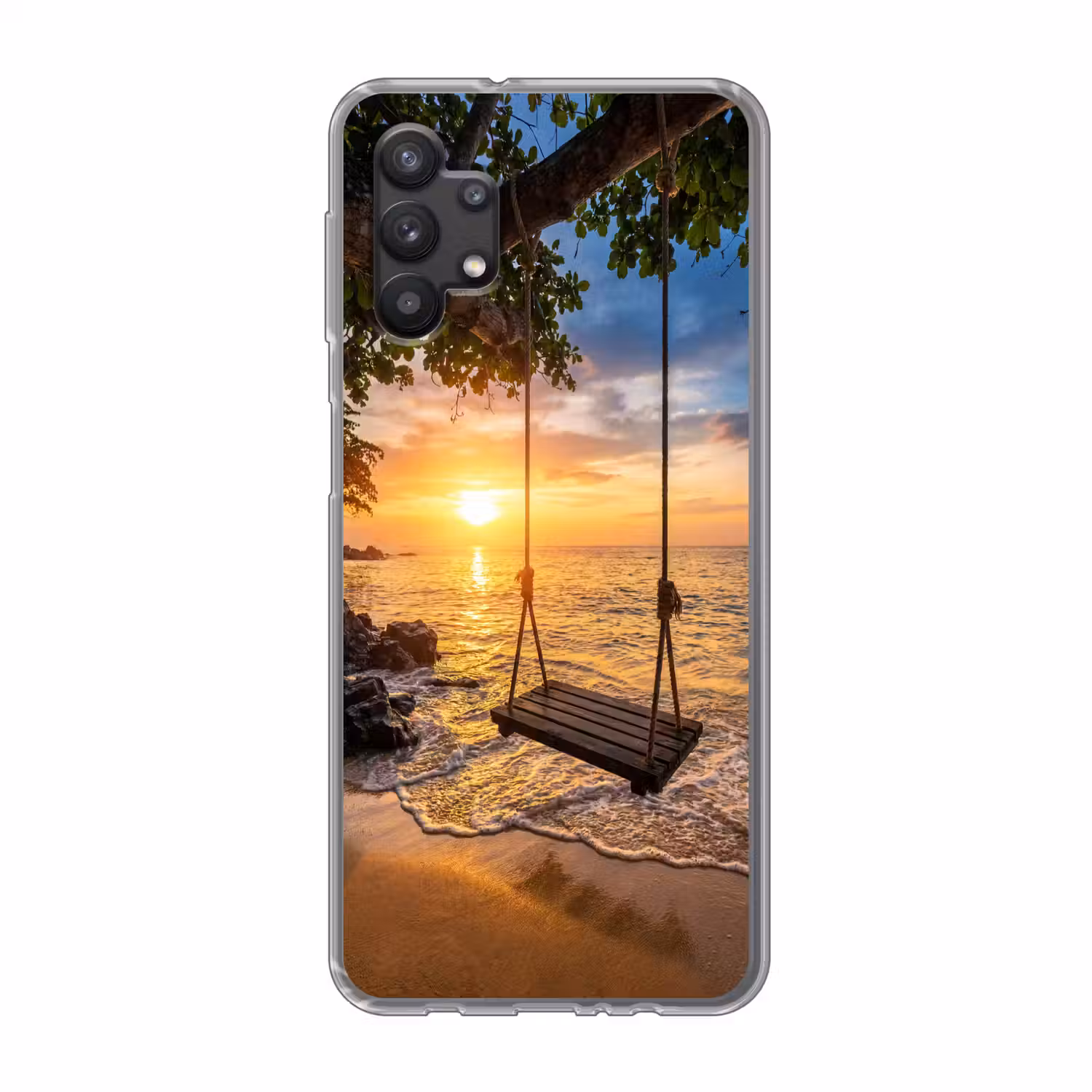 Schommel - Strand - Zonsondergang - Natuur - Oranje Telefoonhoesje Samsung Galaxy A32 5G klein -3d