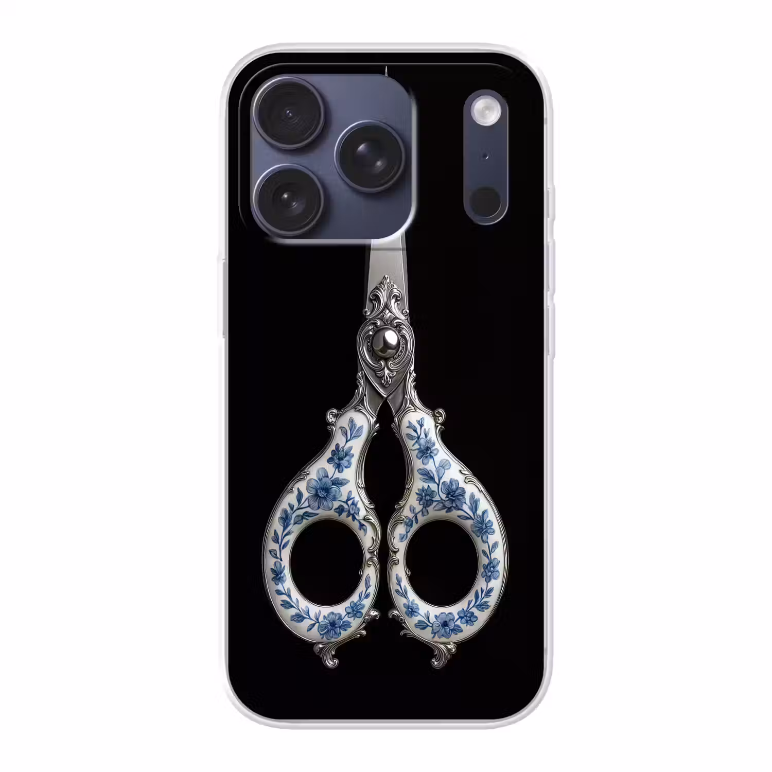 Schaar - Delfts blauw - Zwart Telefoonhoesje iPhone 17 Pro klein -3d