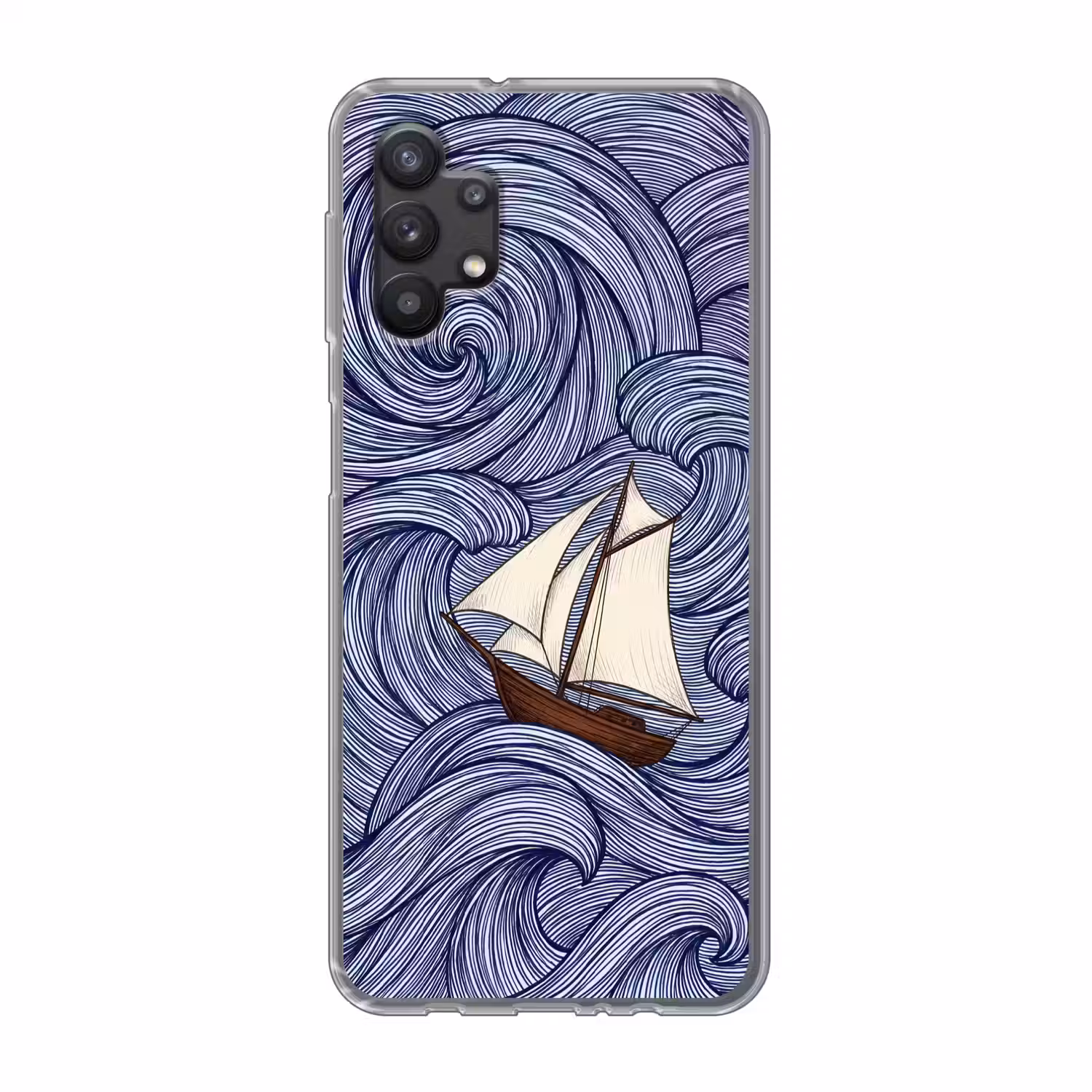 Schip - Golven - Zee - Illustratie - Blauw Telefoonhoesje Samsung Galaxy A32 5G klein -3d