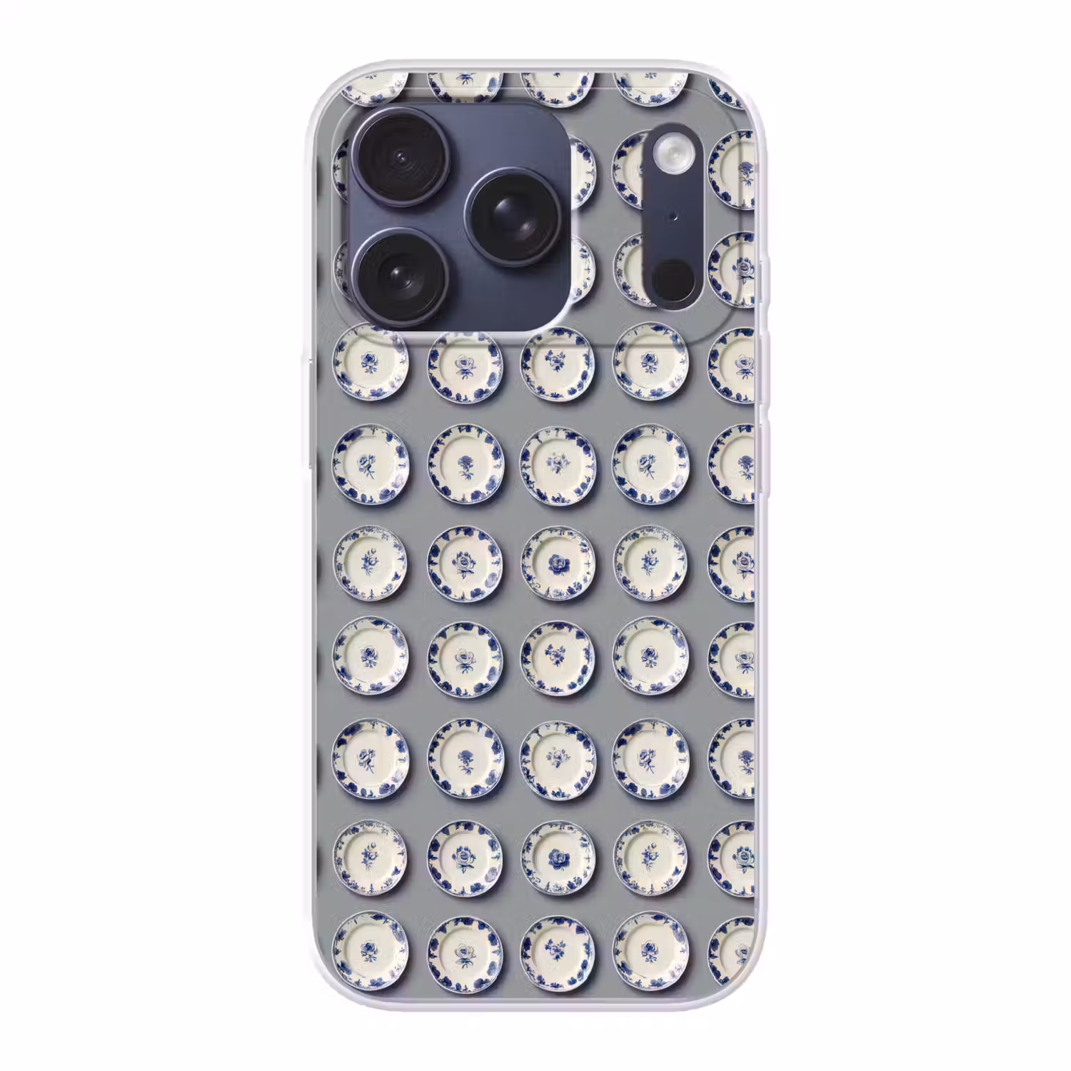 Borden - Bloemen - Blauw - Wit Telefoonhoesje iPhone 17 Pro klein 878 -3d