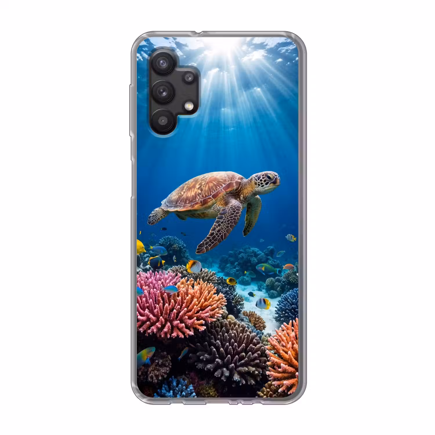 Schildpad - Koraalrif - Oceaan - Dieren - Blauw Telefoonhoesje Samsung Galaxy A32 5G klein -3d