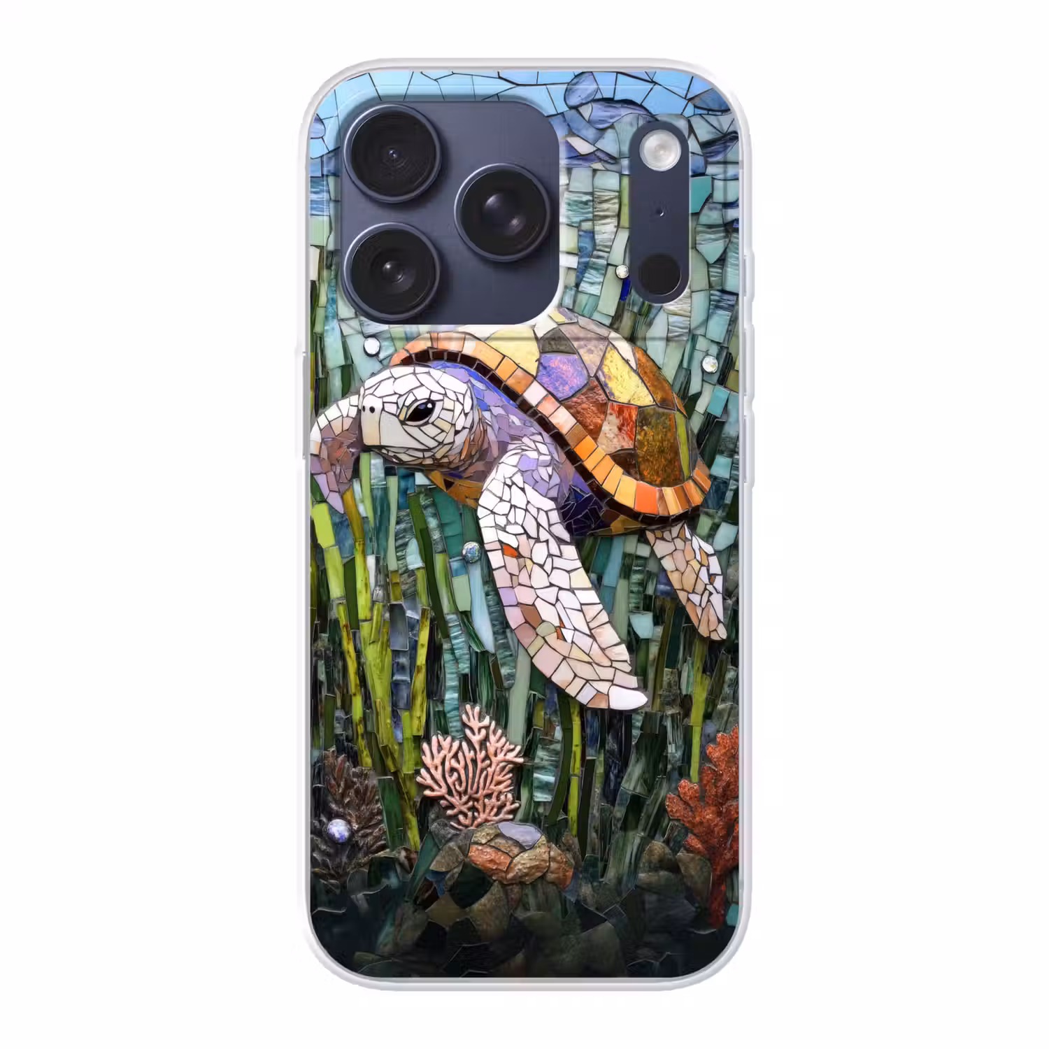 Schildpad - Zeewier - Mozaïek Telefoonhoesje iPhone 17 Pro klein -3d