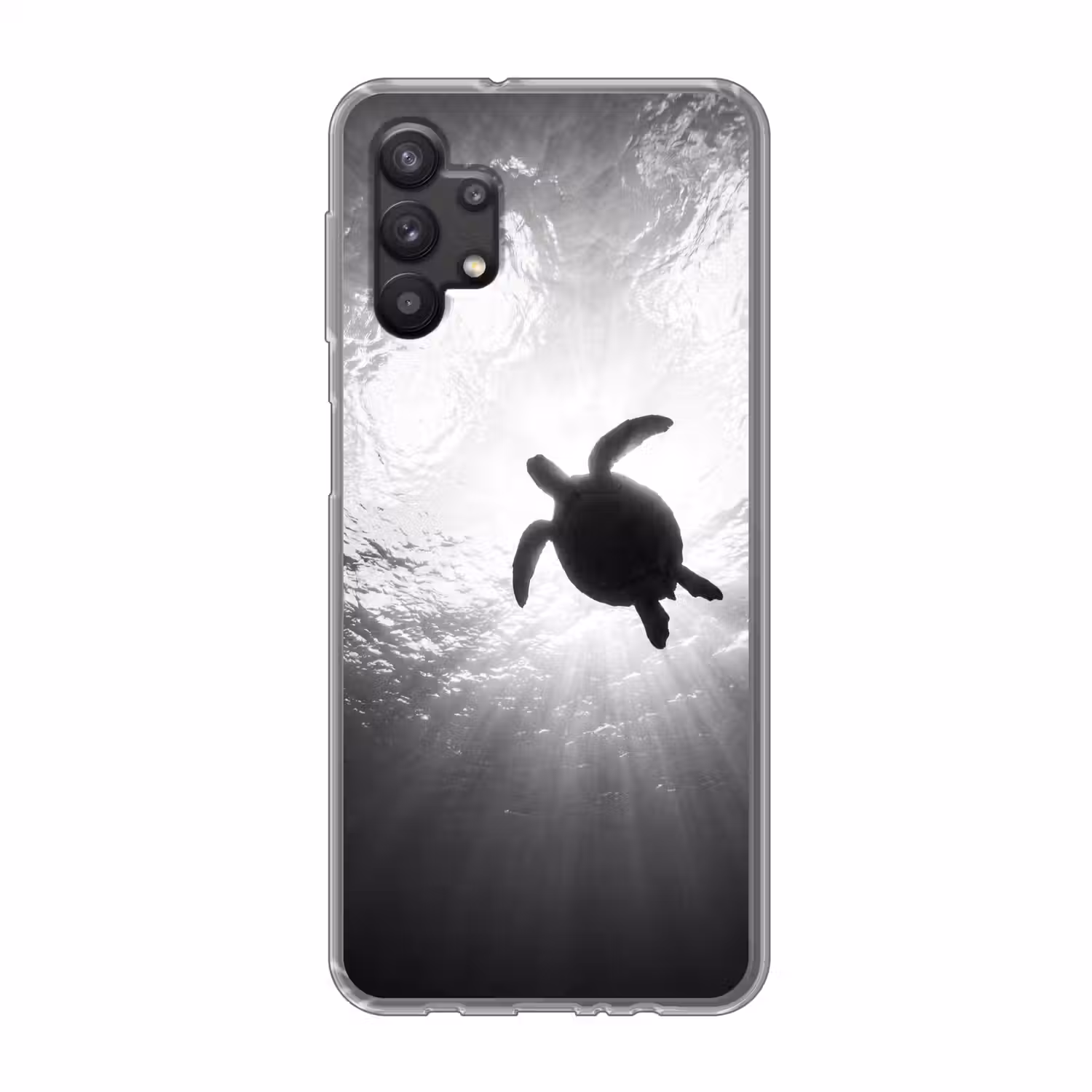 Schildpad - Onderwater - Lichtstralen - Oceaan - Zwart-wit Telefoonhoesje Samsung Galaxy A32 5G klein -3d