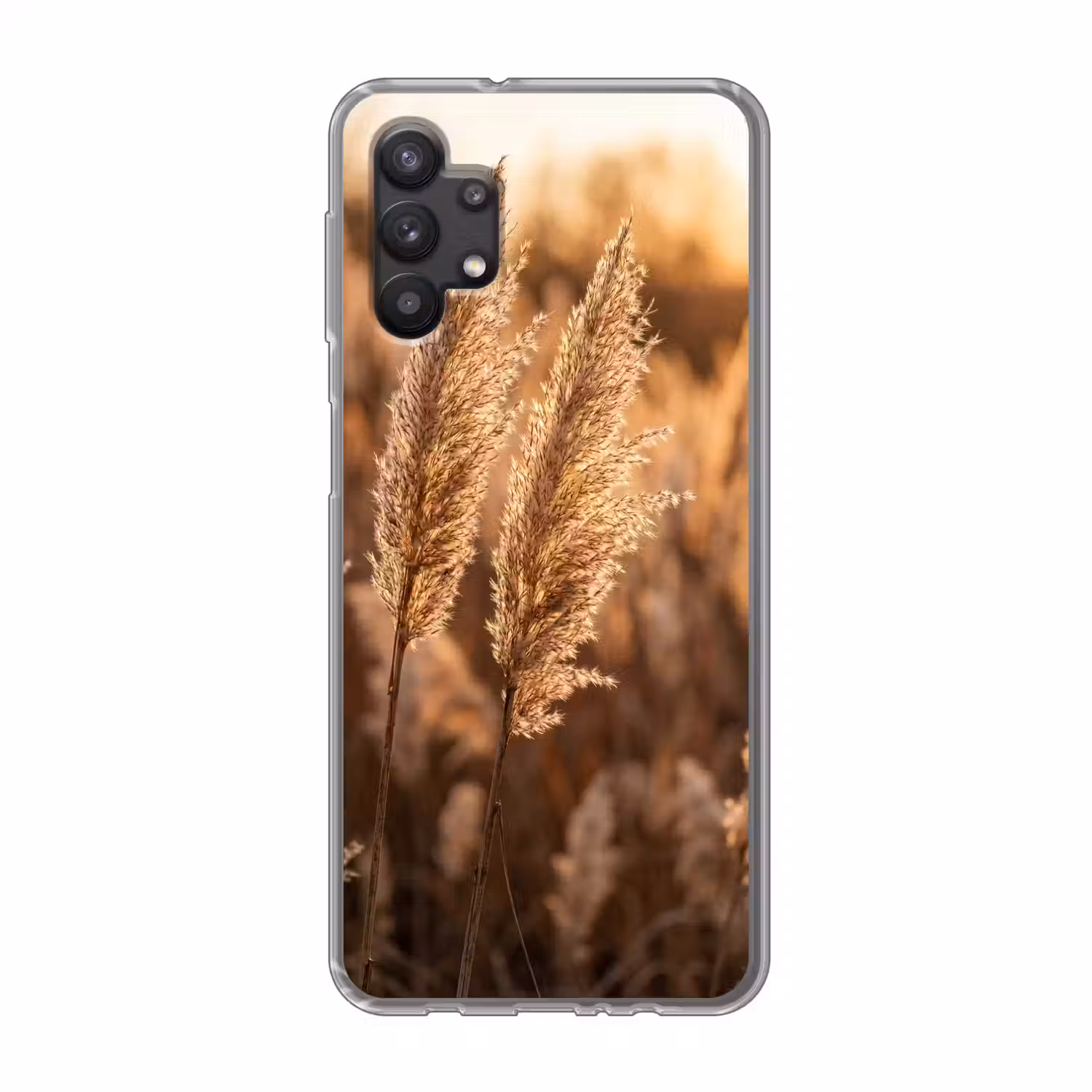 Rietpluimen - Gras - Zonsondergang - Goud - Serene Telefoonhoesje Samsung Galaxy A32 5G klein -3d