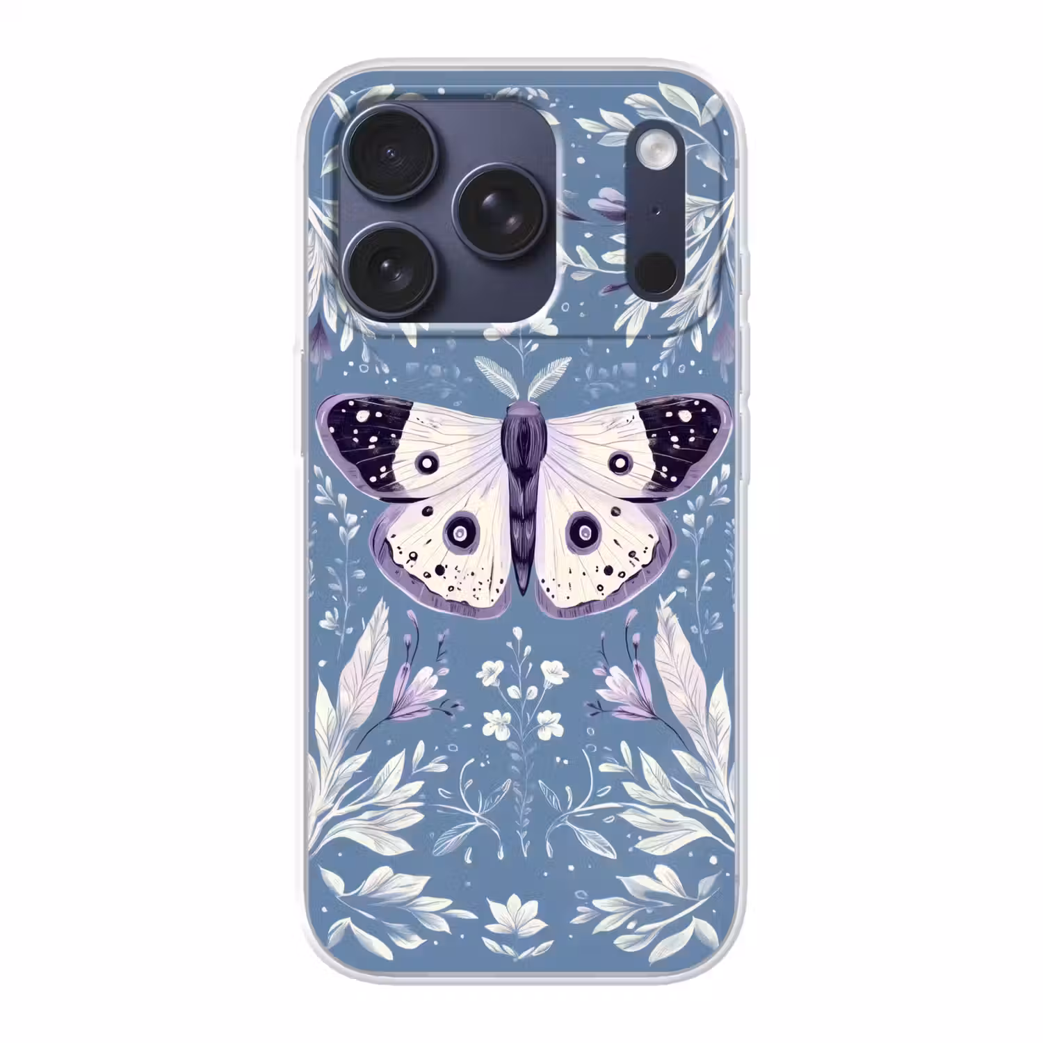 Vlinder - Bloemtakken - Lichtblauw Telefoonhoesje iPhone 17 Pro klein -3d